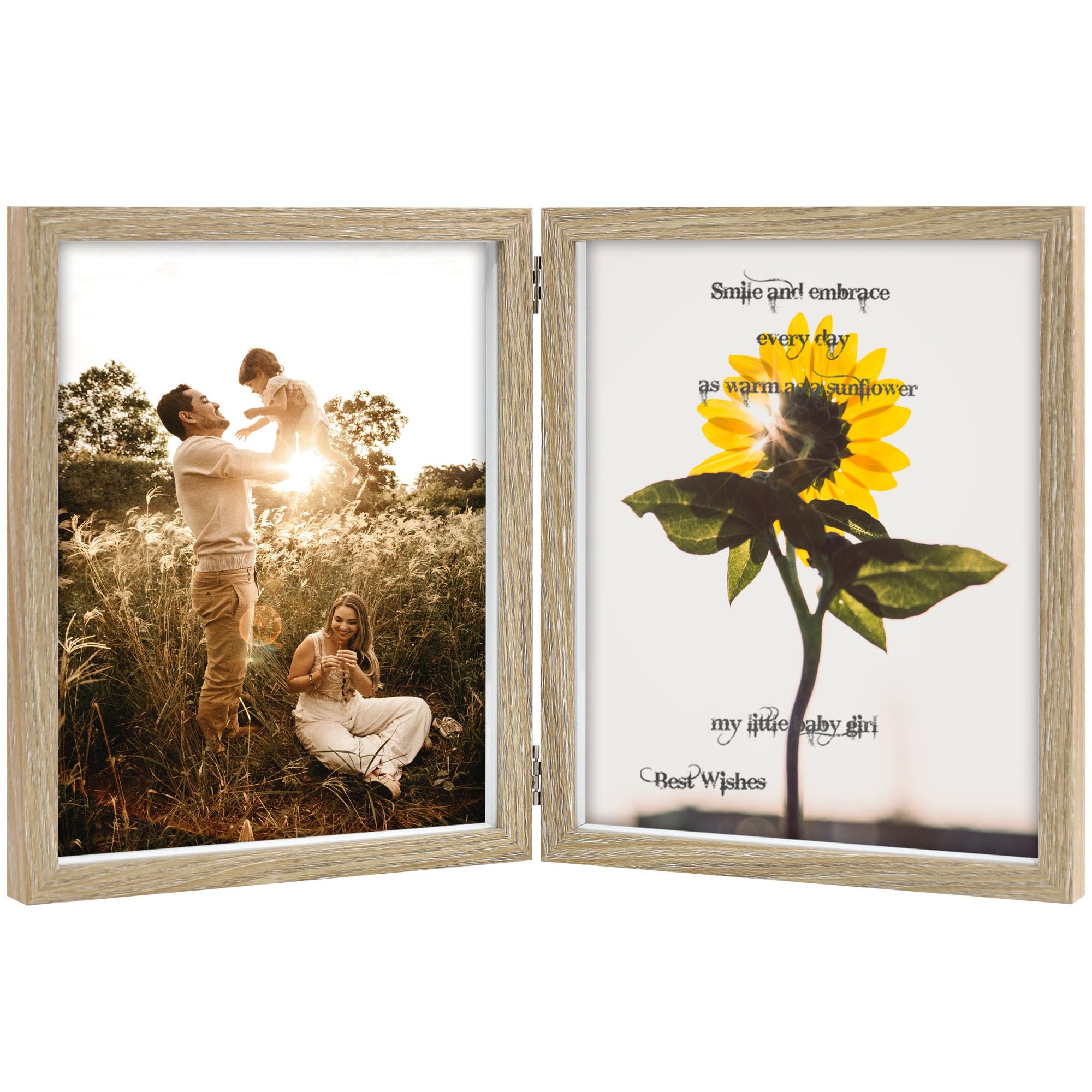 8x10 Picture Frames Double Hinged MDF Wood Wood Grain Shadow Box with Glass Front Stand Vertical on Tabletop