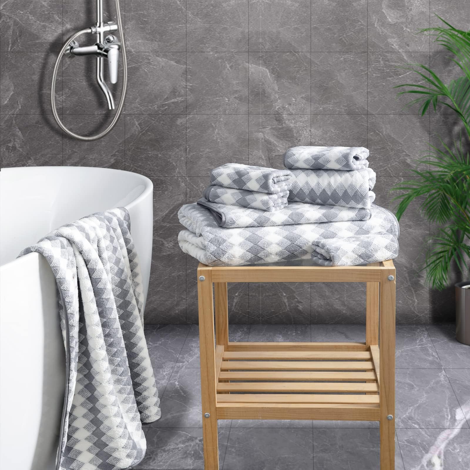 8 Piece Bathroom Towel Set Gray |2 Oversized Large Bath Towels Sheet,2 Hand Towels And 4 Washcloths| 600Gsm Ultra Soft Luxury Pr