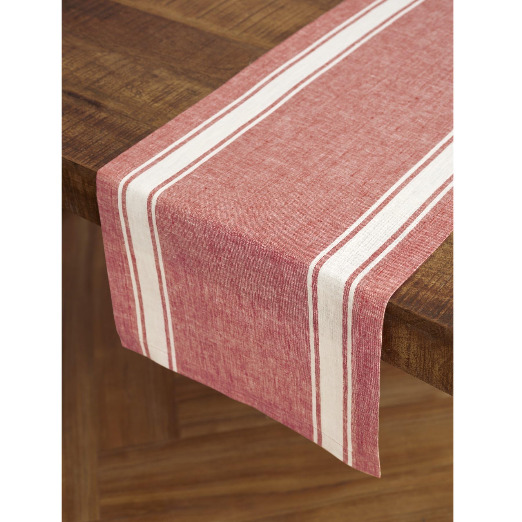 Solino Home Stripe Linen Red And White Table Runner 108 Inches Long - 100% Pure Linen Farmhouse Stripe Dining Table Runner 14 X