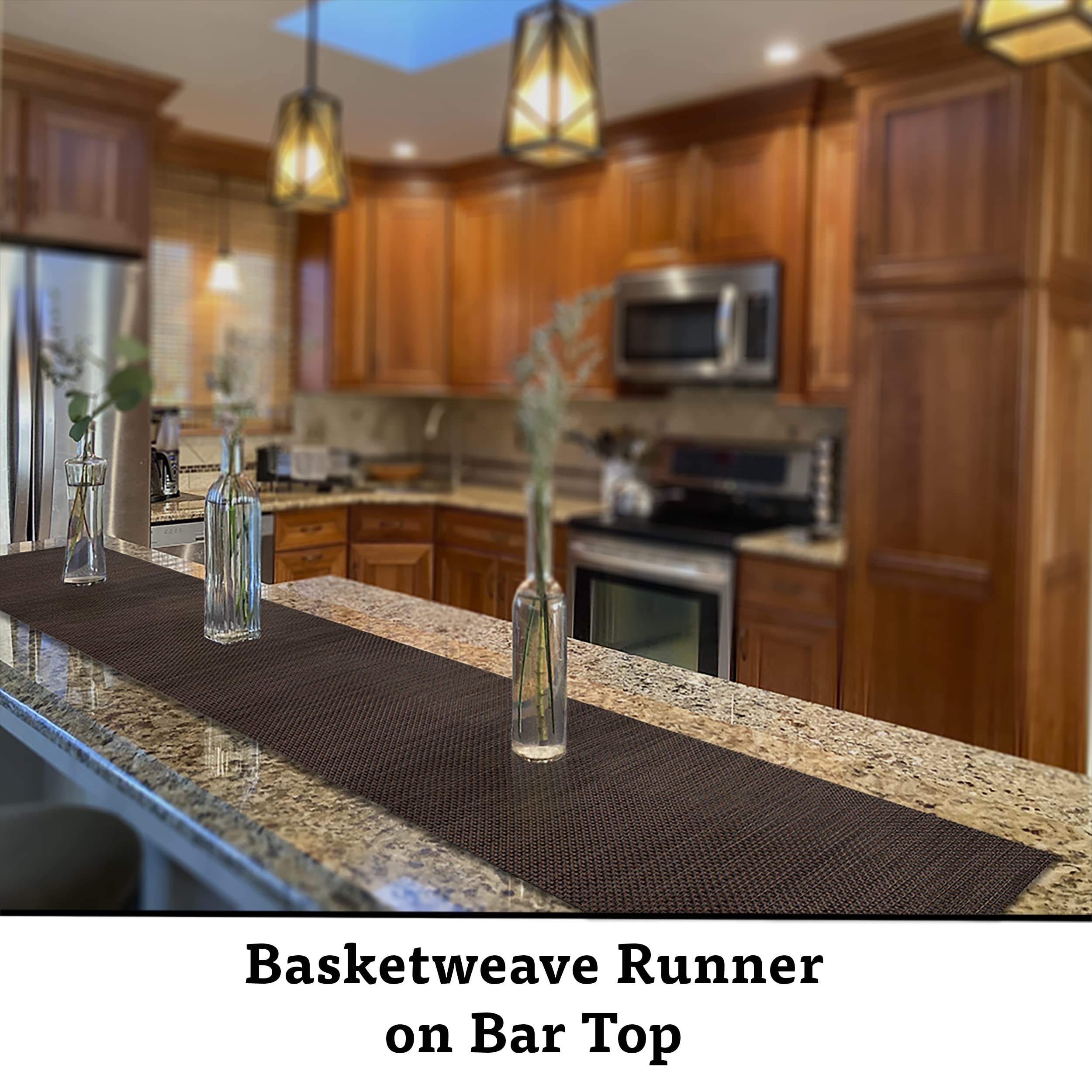 Ck Home Basketweave Runner (72 '' X12 '') & 4 Placemats (18 '' X12 '') Set Of 5, Vinyl Table Mats For Indoor/Outdoor Washable &
