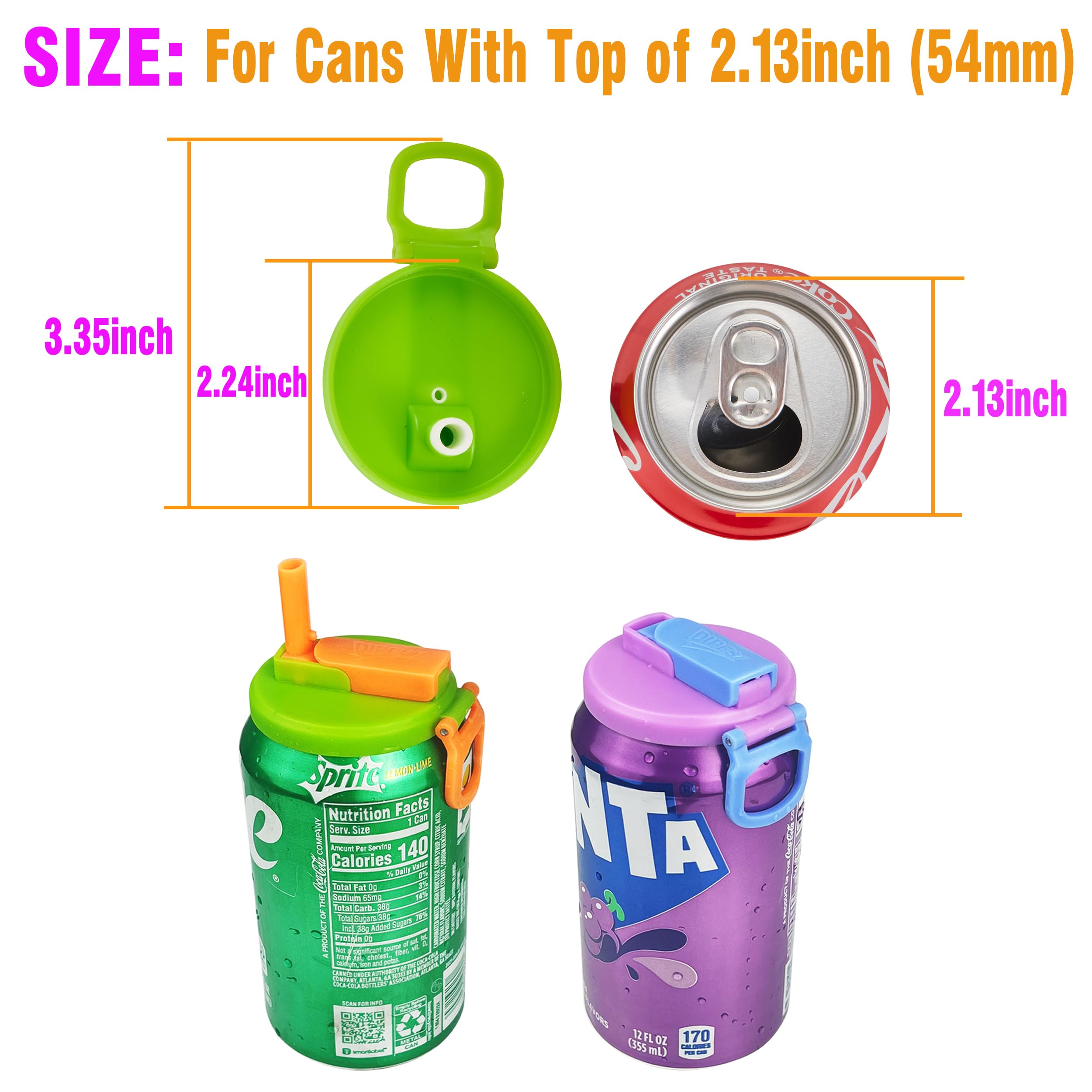 6 Pack 6 Color Soda Can Lids With Straws, Reusable Silicone Straws Soda Can Covers, Bpa-Free,Airtight Seal, Easy To Use, Prevent