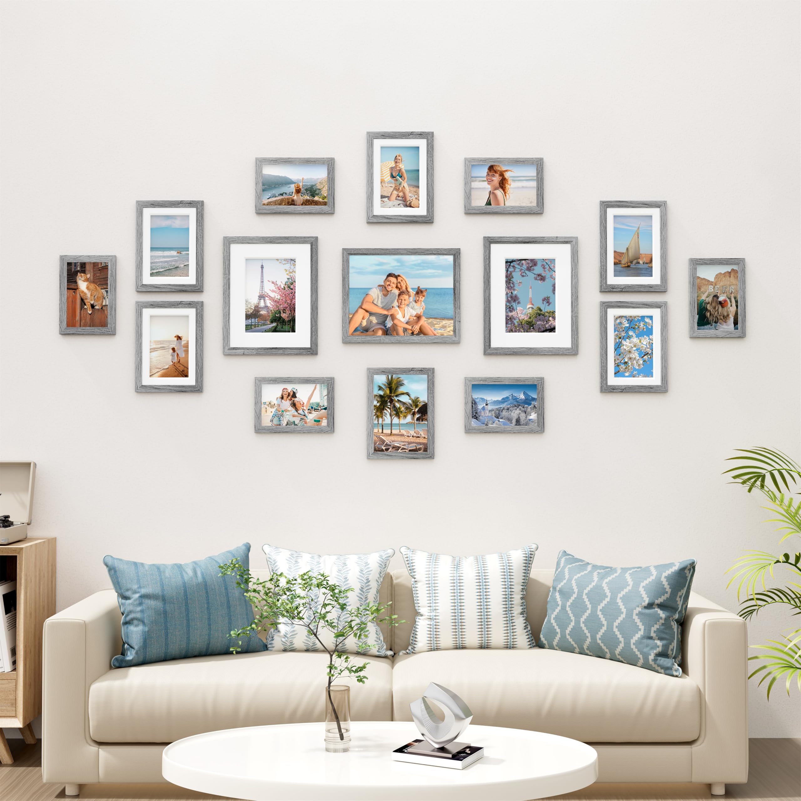 Vittanly 15 Pack Picture Frames Collage Wall Decor for Mounting or Tabletop Display, Gallery Frame Set for Family, Multi Sizes I