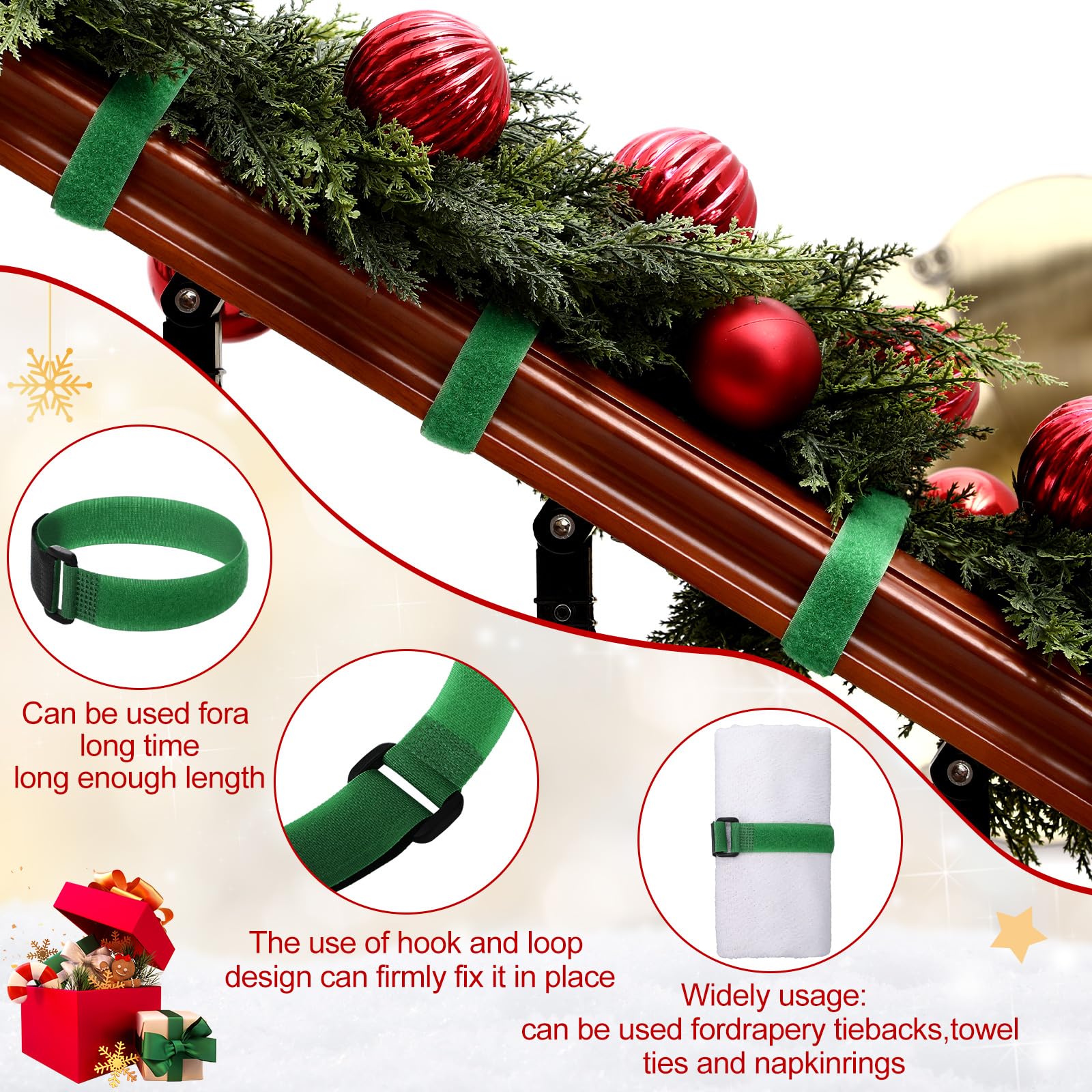 50 Pcs 12inch Christmas Garland Ties Decorative Reusable and Flexible Banister Ties for Garland Wreath Christmas Light Banisters
