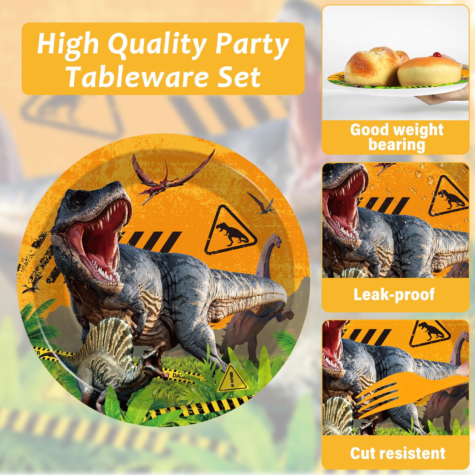 96 Pcs Dinosaurs Party Supplies Paper Plates Napkins Dinosaurs Themed Party Birthday Dinner Dessert Decorations Favors for Kids Baby Shower Decor Serves 24