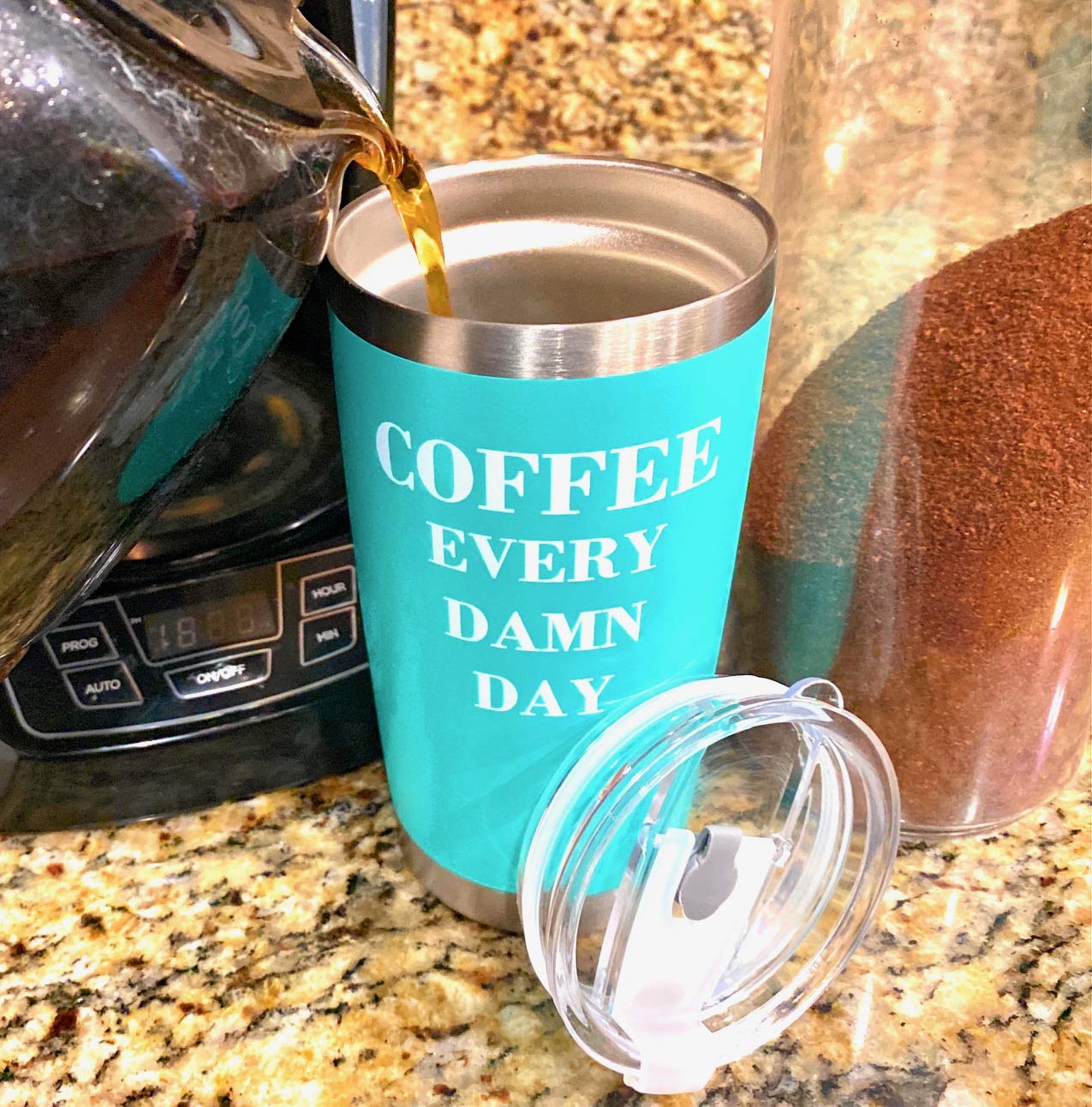 Funny Coffee Tumbler Travel Mug Insulated Tumblers Mugs With Sayings Coffee Every Damn Day | 20 Oz Cups With Lids Stainless Stee