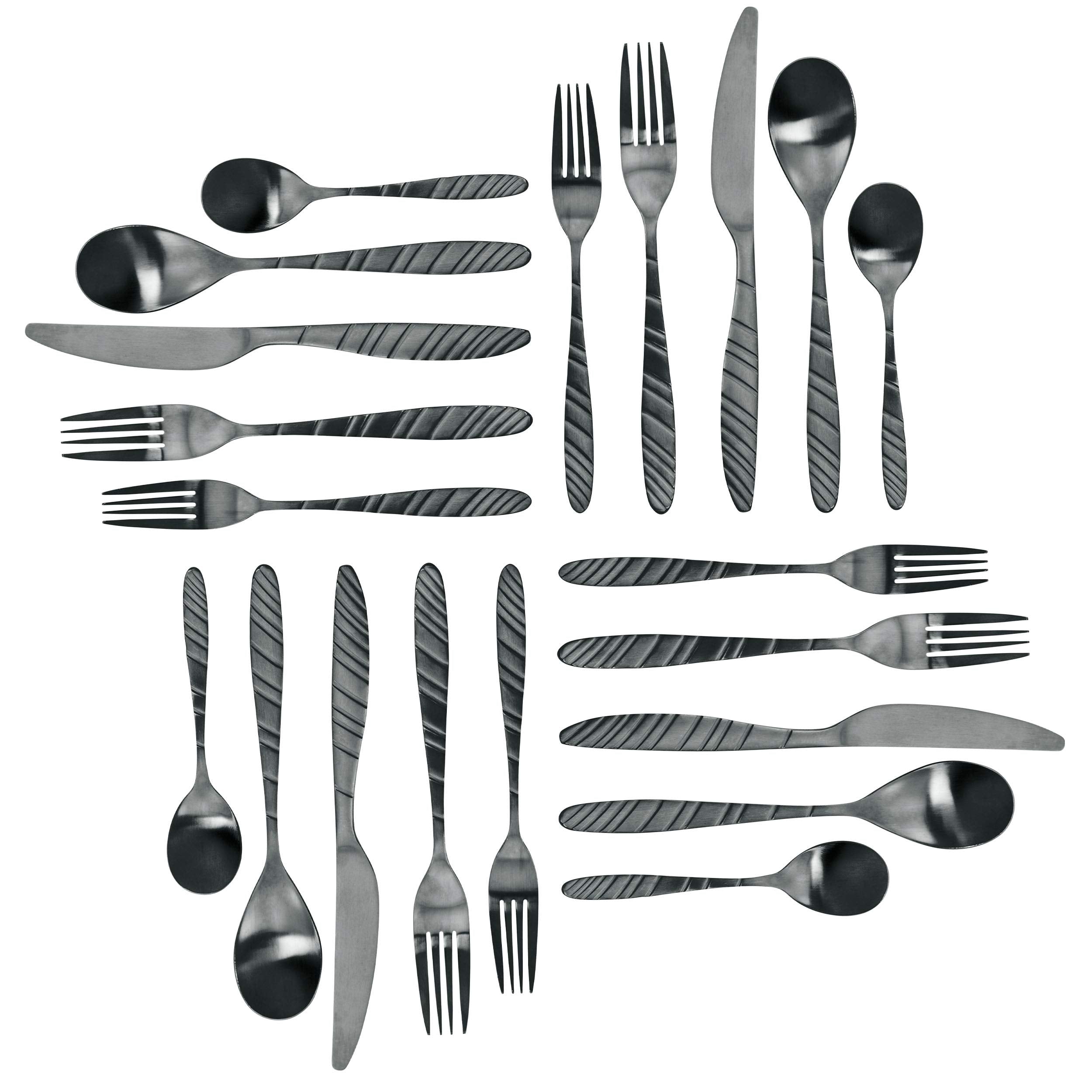 Megachef La Vague 20 Piece Flatware Utensil Set, Stainless Steel Silverware Metal Service For 4 In Matte Black