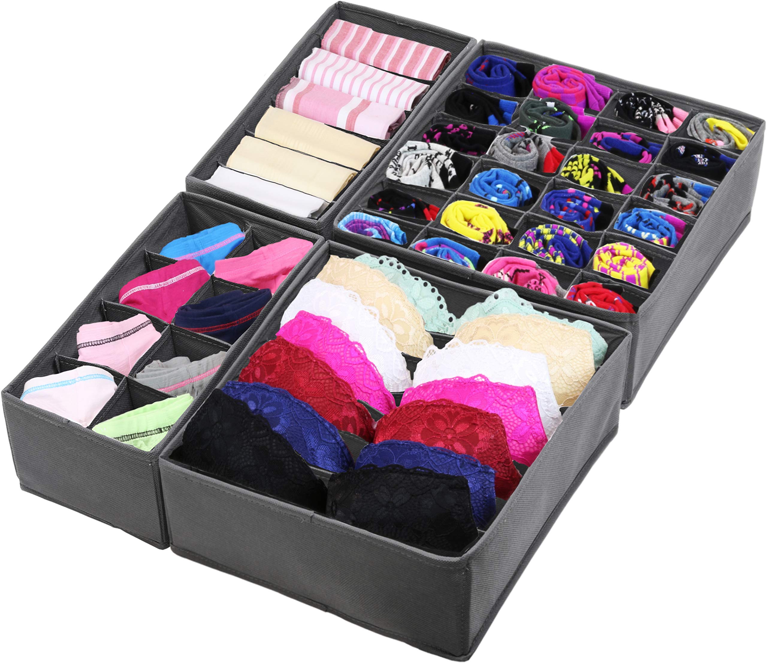 Simple Houseware Closet Underwear Organizer Drawer Divider 4 Set, Dark Grey