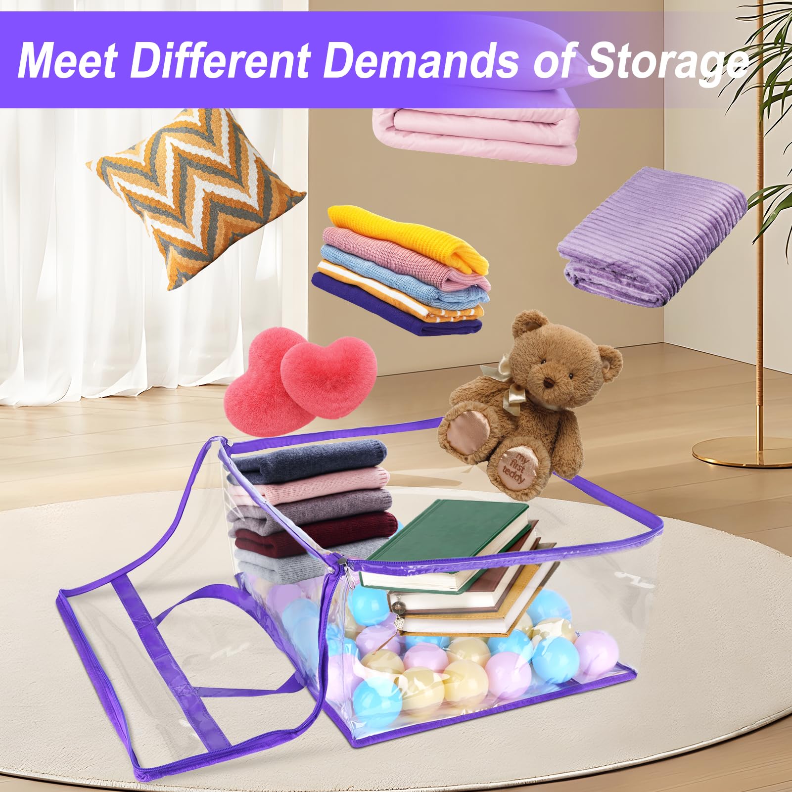 4 Pack Clear Zippered Storage Bags for Clothes, Closet Organizers and Storage Vinyl Bag for Bedding, Linen, Blankets, Comforters