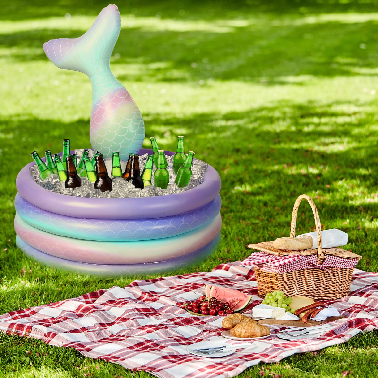Bencailor Mermaid Party Decorations Mermaid Tail Inflatable Cooler Blow up Drink Cooler Floating Ice Chest Mermaid Pool Drink Ho