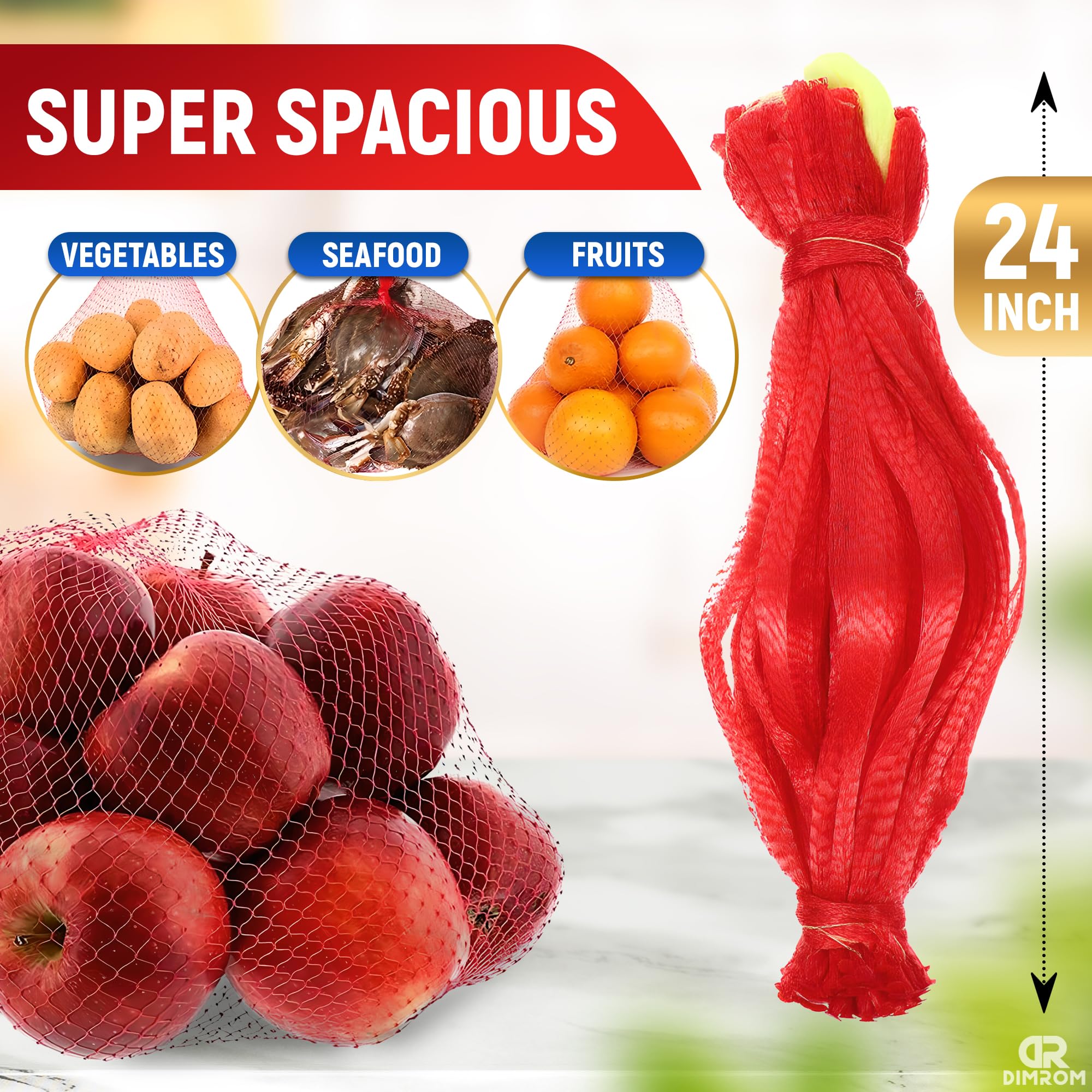 100 Pieces Reusable Nylon Mesh Net - Fruit And Vegetable Storage 24''L - Seafood Boil Bags Red Mesh Net Bag Small Netting For Pr
