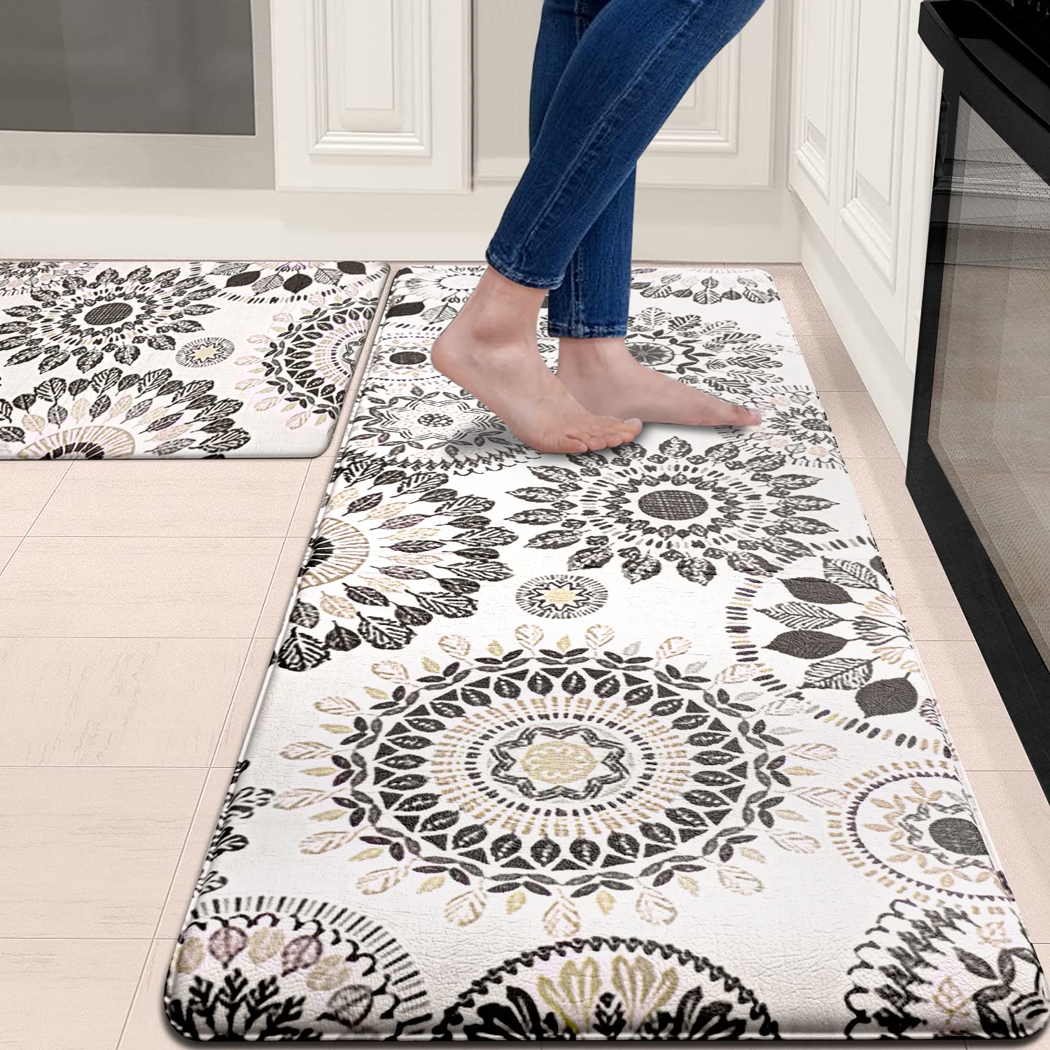 Sofort Kitchen Mat, Cushioned Anti Fatigue Kitchen Rug Set, 2 Pieces Non Slip Waterproof Kitchen Mats for Floor, Comfort Heavy D