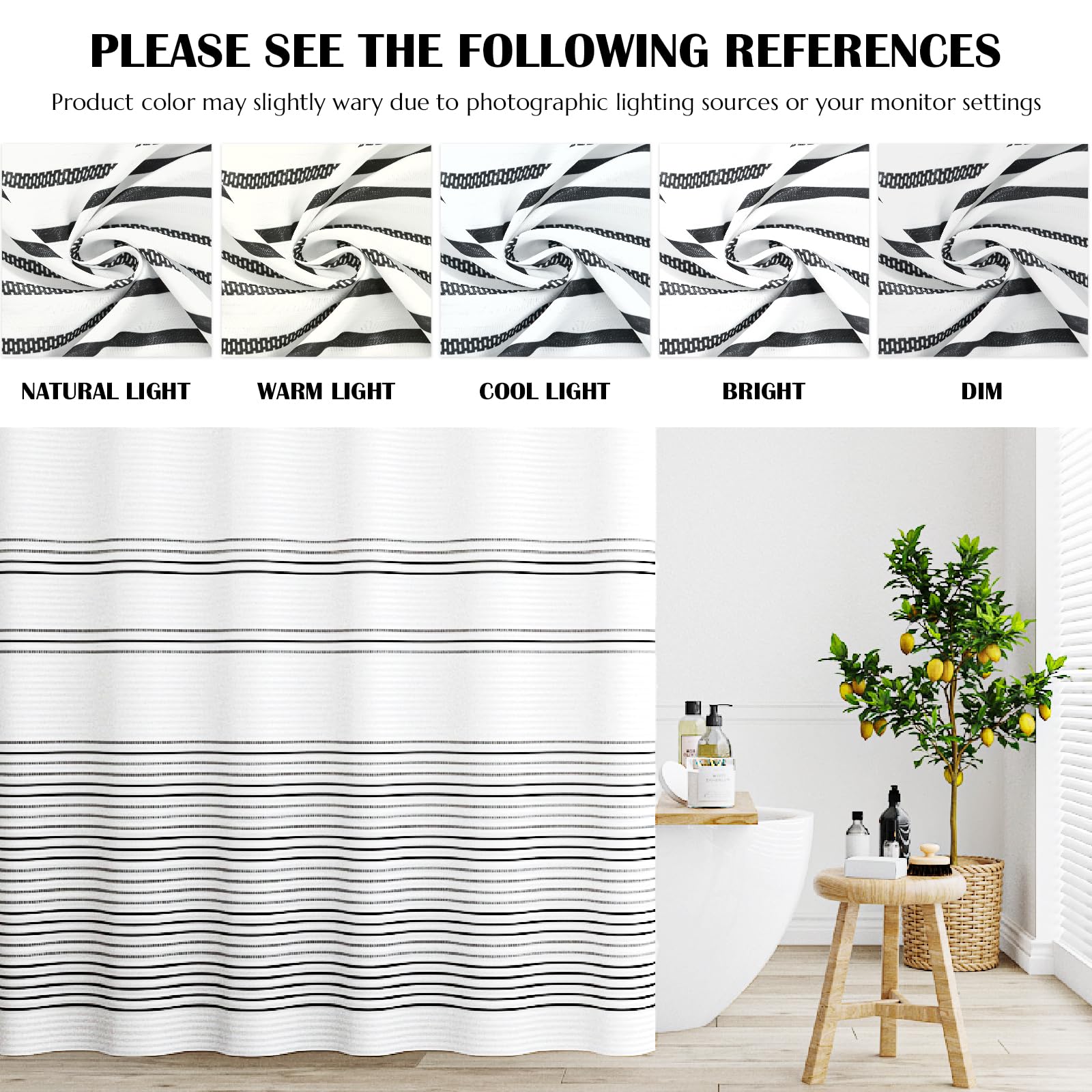 Jinchan No Hooks Needed Black And White Shower Curtain Modern Striped Fabric Shower Curtains For Bathroom Waterproof Shower Curt