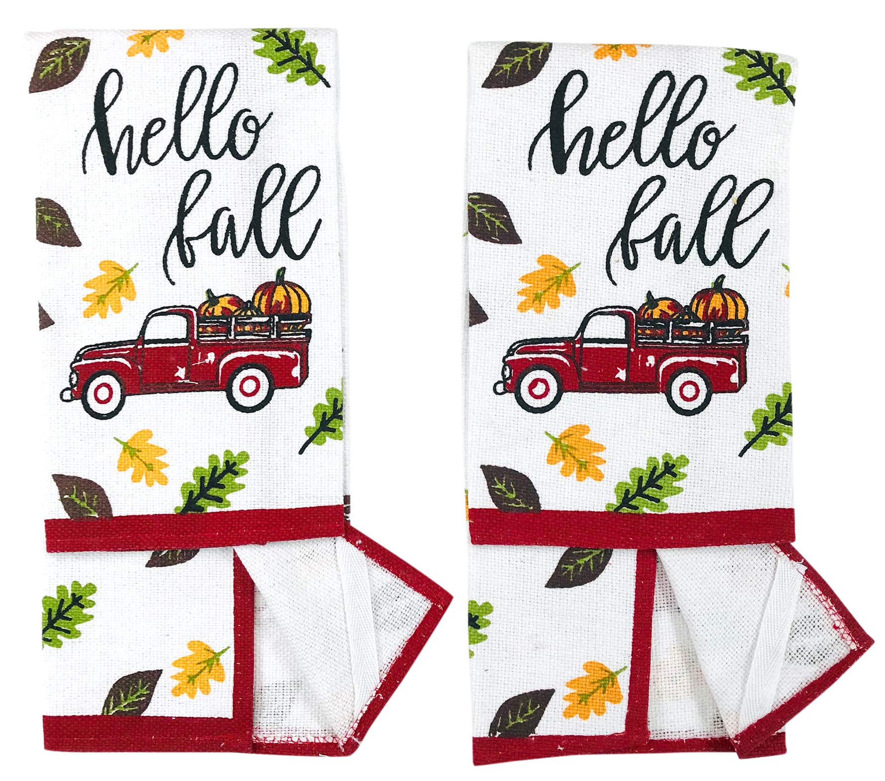 Serafina Home Hello Fall Farm Truck Kitchen Towels And Pot Holder Set: Autumn Harvest Pumpkins And Colorful Leaves, Pot Holder O
