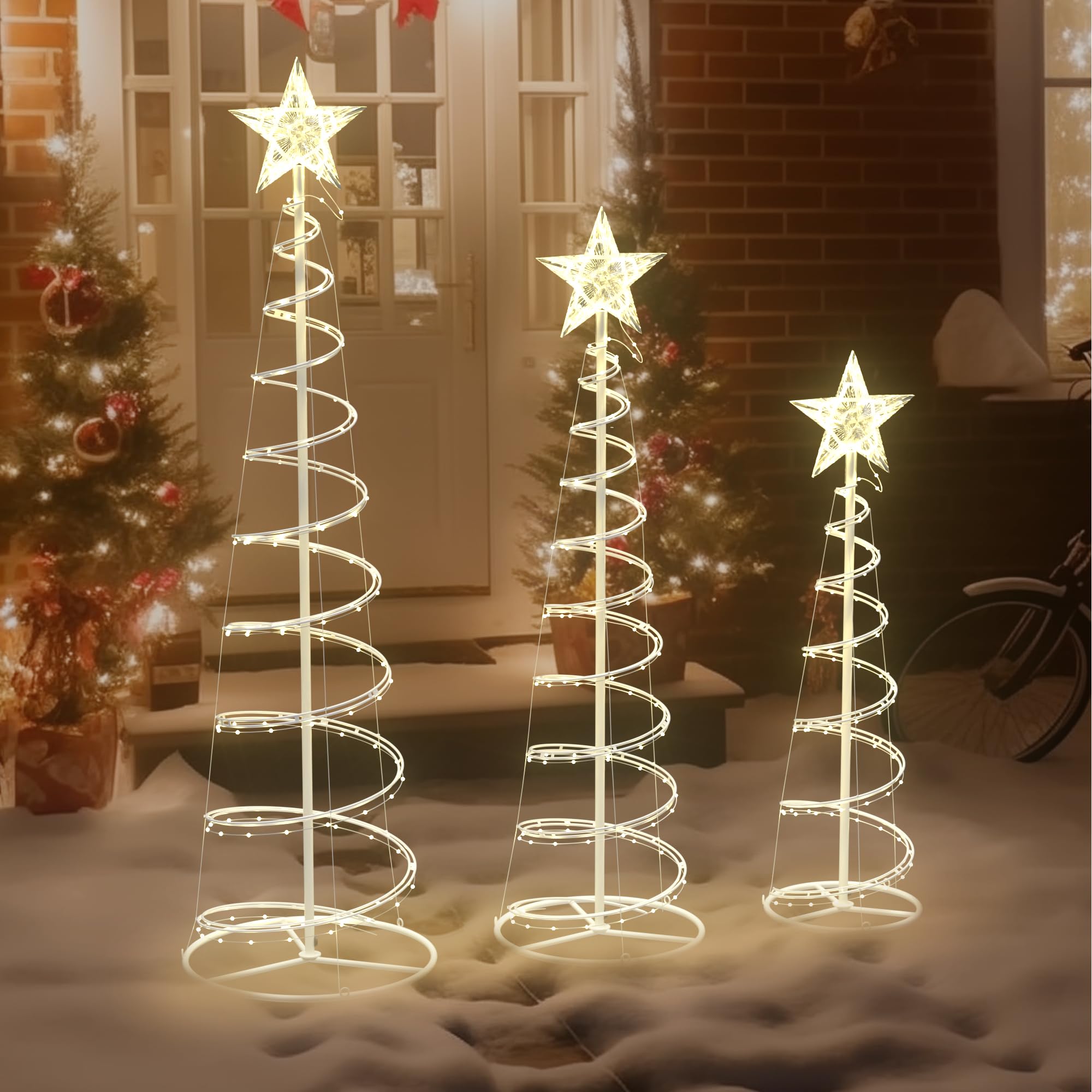 Led Outdoor Yard Christmas Decorations Spiral Trees, 3 Packs 3/4/5 FT Lighted Trees for Outside Decor, 220 LED Spiral Christmas