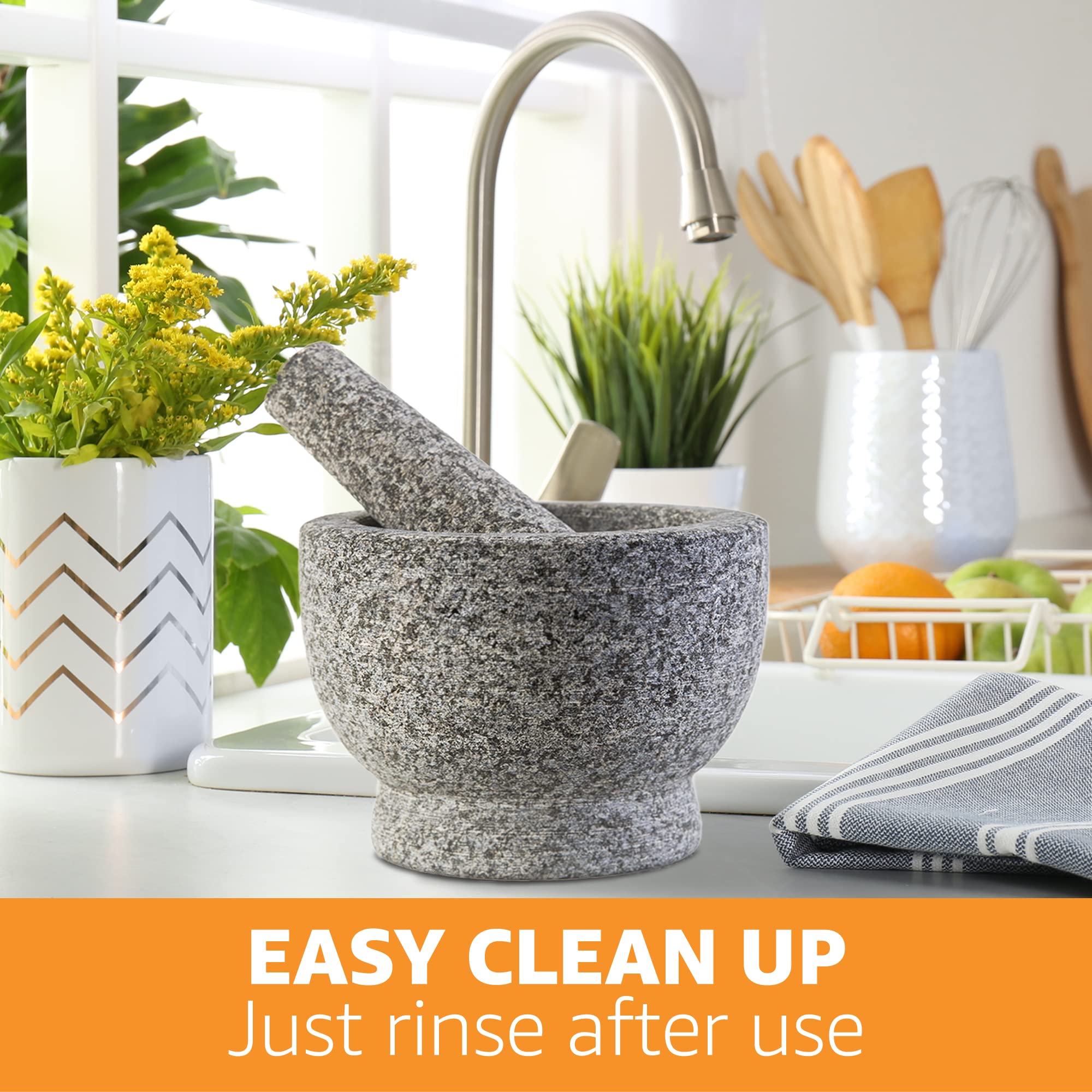 Heavy Duty Natural Granite Small Mortar And Pestle Set, Hand Carved, Make Fresh Guacamole At Home, Solid Stone Grinder Bowl, Her