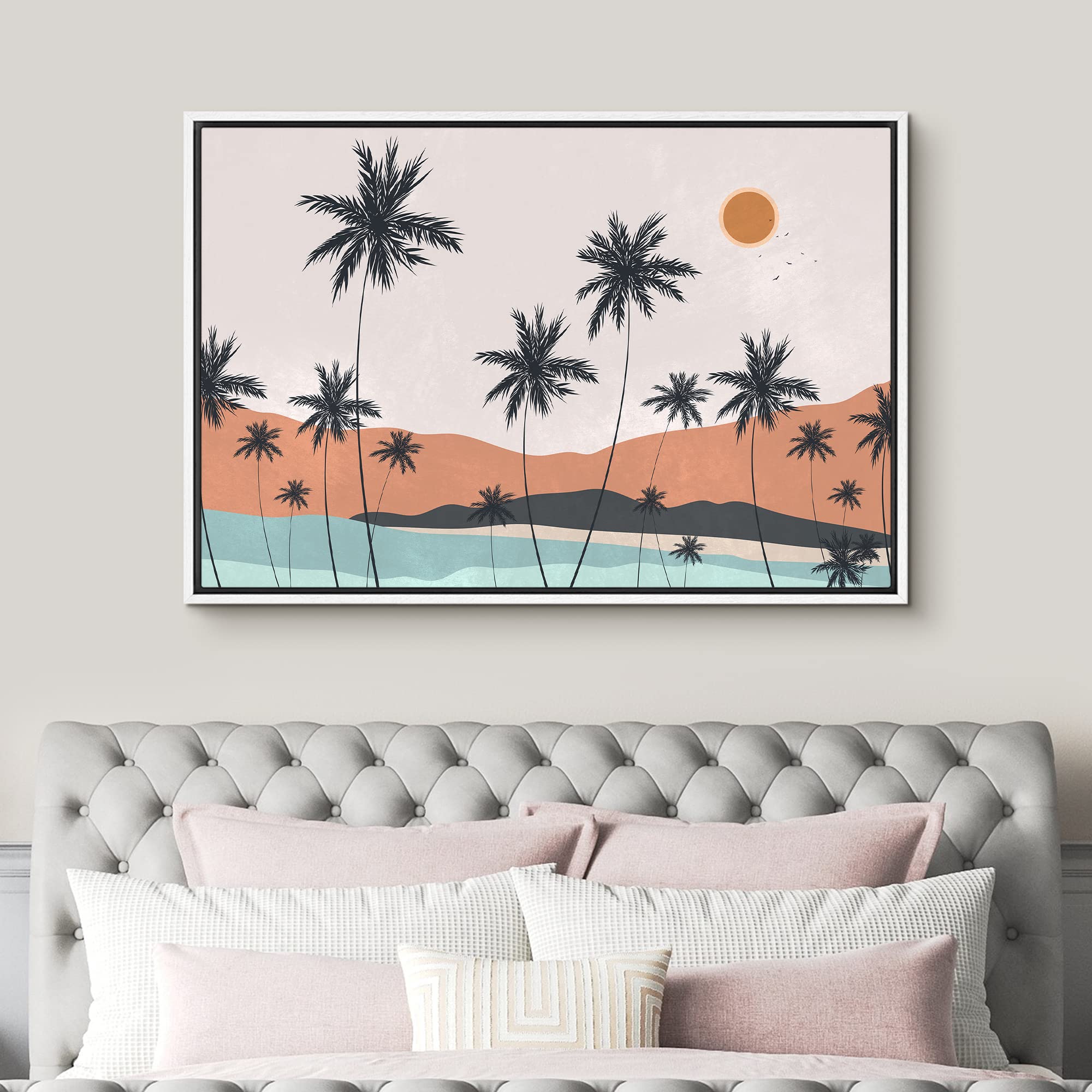 Signford Framed Canvas Print Wall Art Woodland Nursery Decor Geometric Pastel Mountain Lake Nature Wilderness Modern Art Decorat