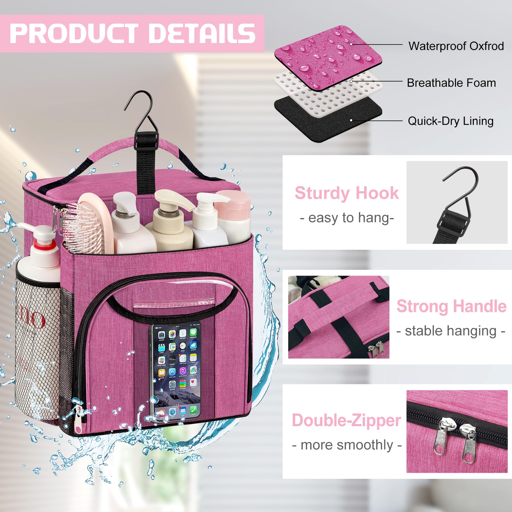 Attmu Large Capacity Portable Shower Caddy For College Dorm Room Essentials, Separate Compartment Shower Caddy Dorm Hanging Toil