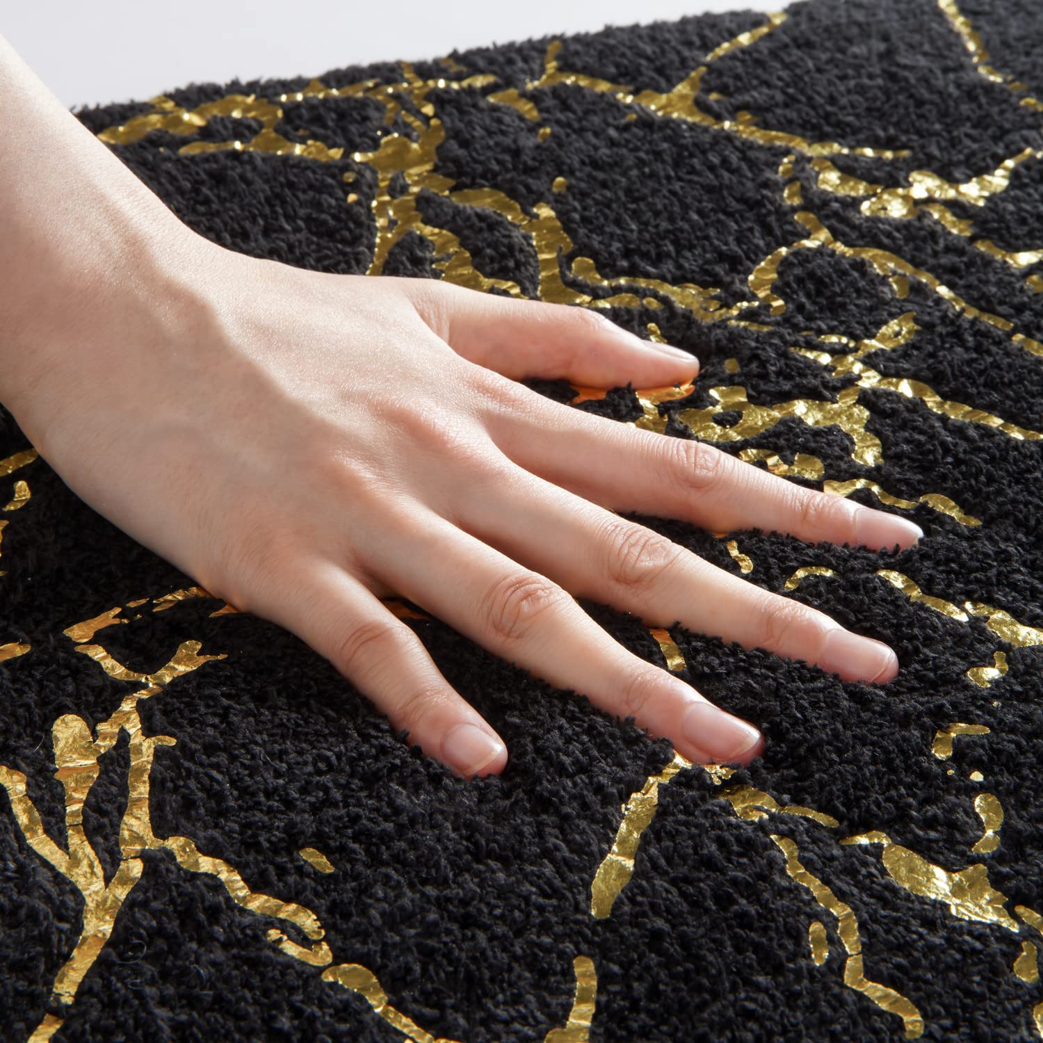 Marble Bathroom Rug Black and Gold Decor Bathroom Rugs Non Slip Bath Mat Super Absorbent Microfiber Plush Bathmat Machine Washable Floor Carpet for Tub  Shower  Bedroom 16 ''x24 ''