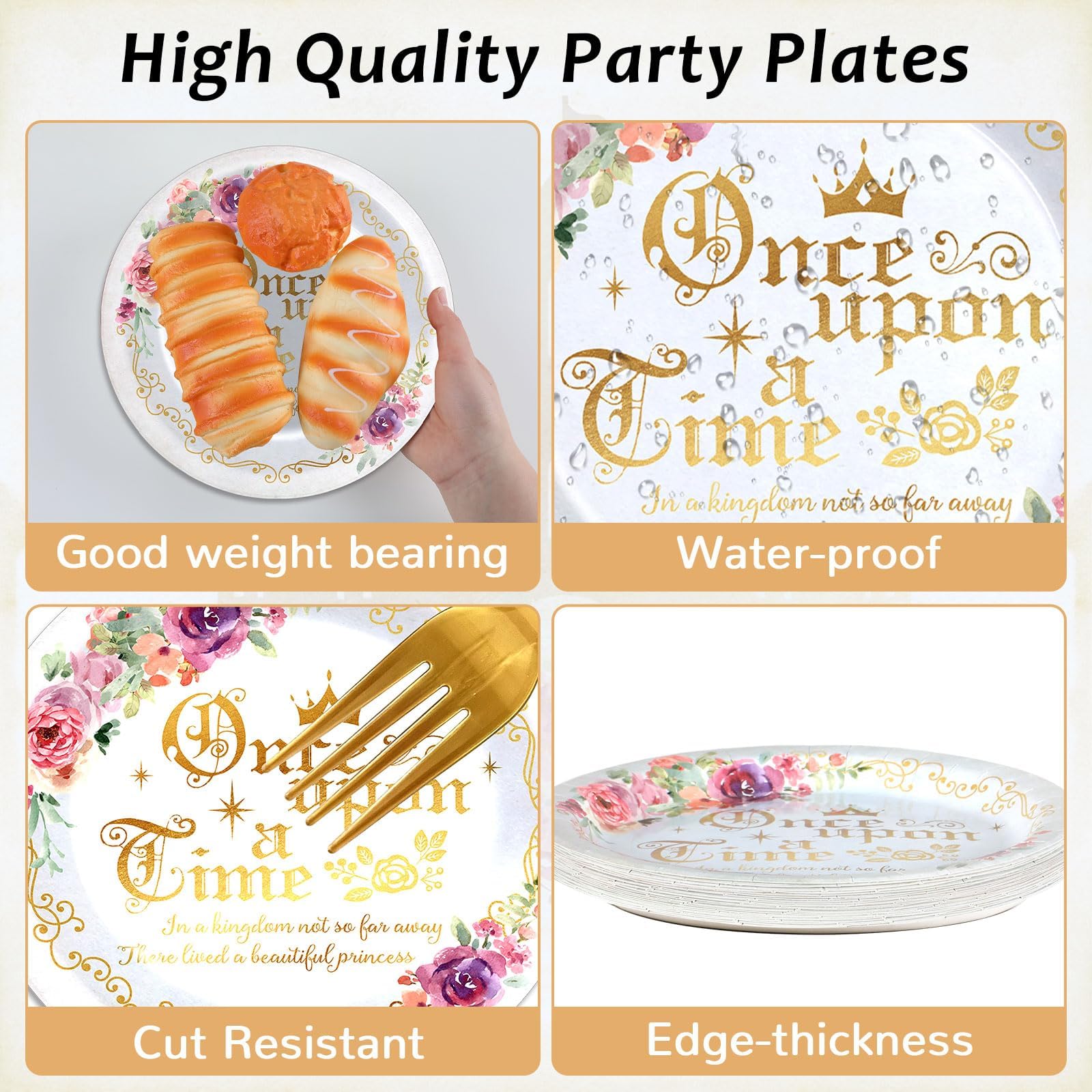 Fairytale Princess Plates And Napkins Once Upon A Time Party Tableware Set Plates For Wedding Girl Pink Floral Gold Castle Dinne