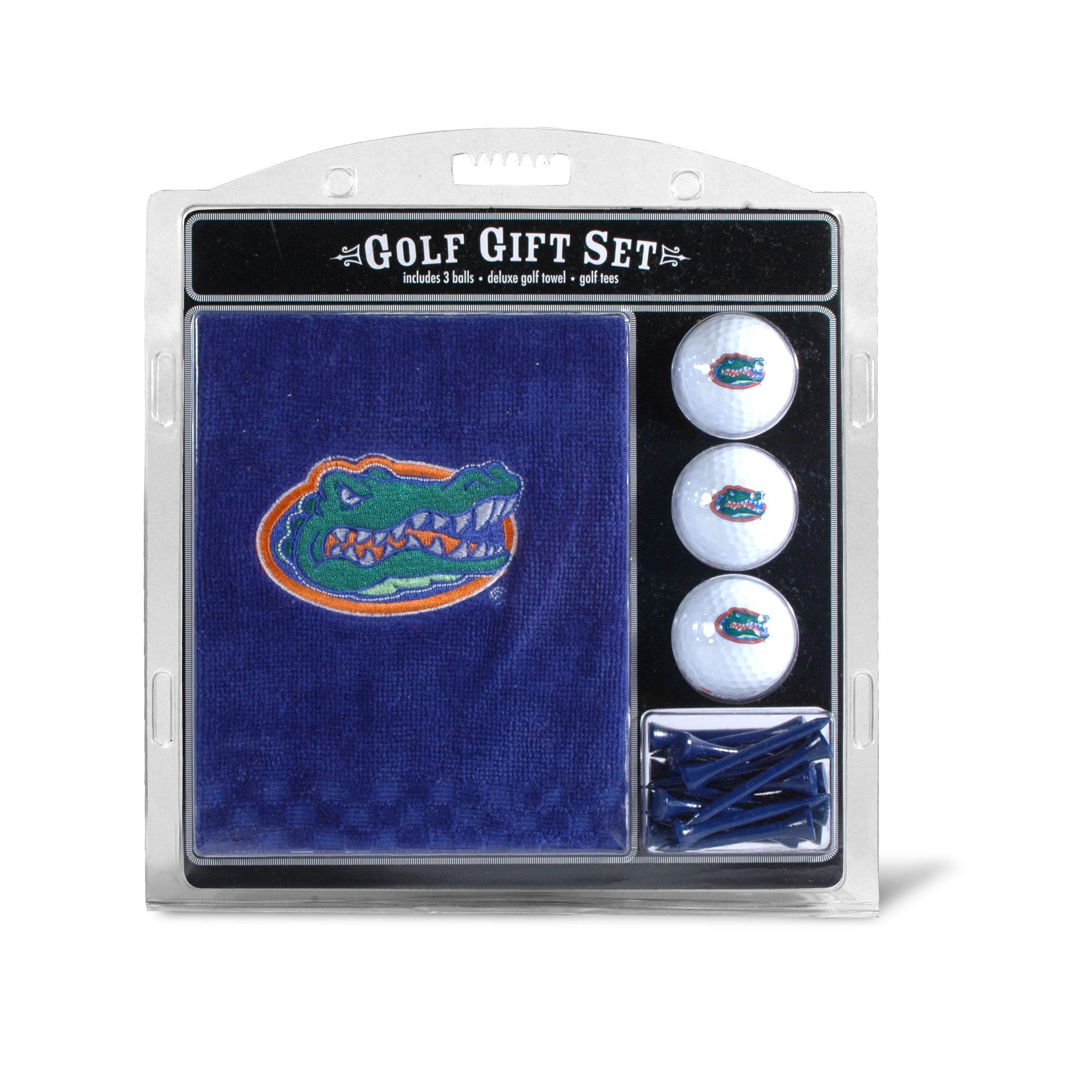 Team Golf Ncaa Florida Gators Gift Set: Embroidered Golf Towel, 3 Golf Balls, And 14 Golf Tees 2-3/4'' Regulation, Tri-Fold Towe