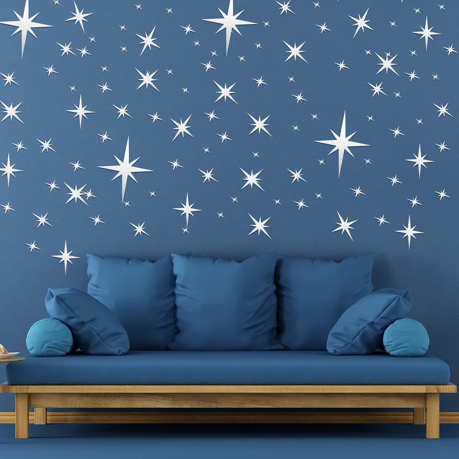 Zonon 82 Pieces Mirror Wall Stickers Removable Star Wall Decals 3D Acrylic Mirror Setting Wall Sticker Christmas Star Decorative