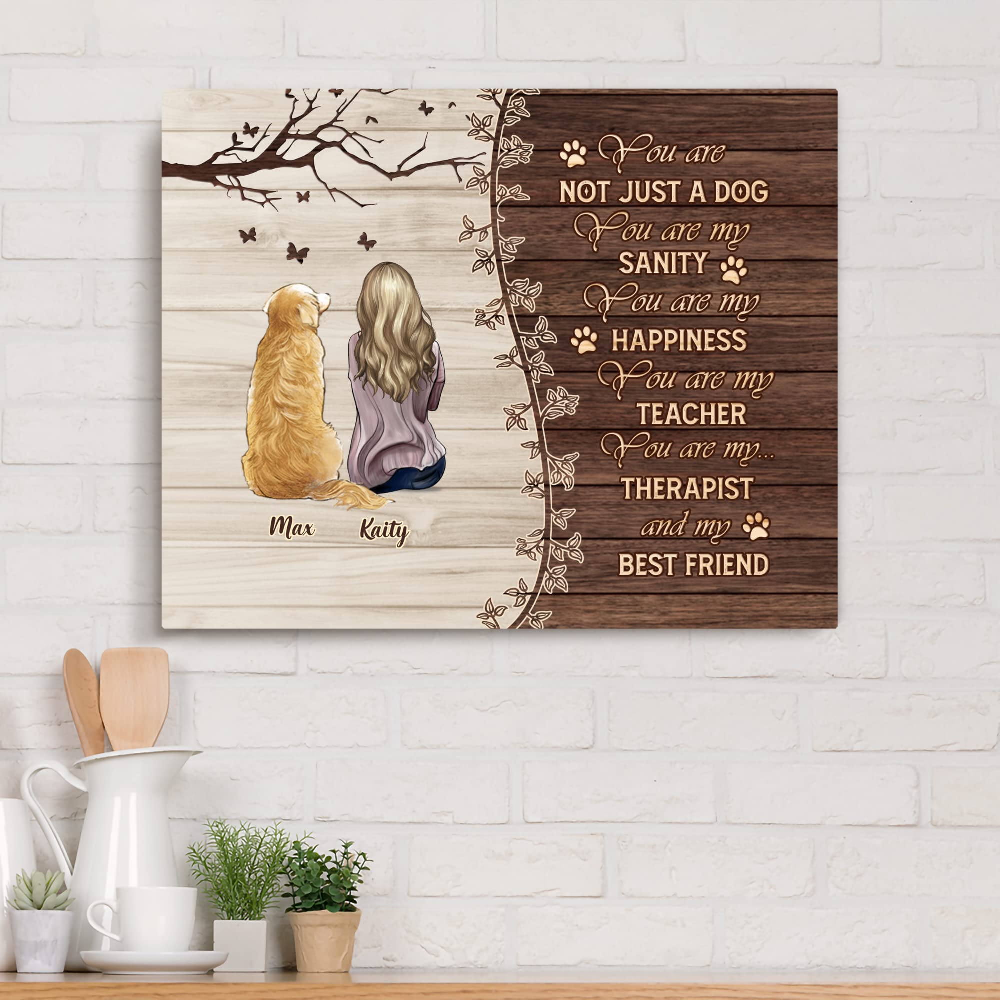 Gossby Custom A Girl And Her Dog Wrapped Canvas Wall Art - Personalized Dog Lover Gift For Women With Design, Name, Dog Breed -
