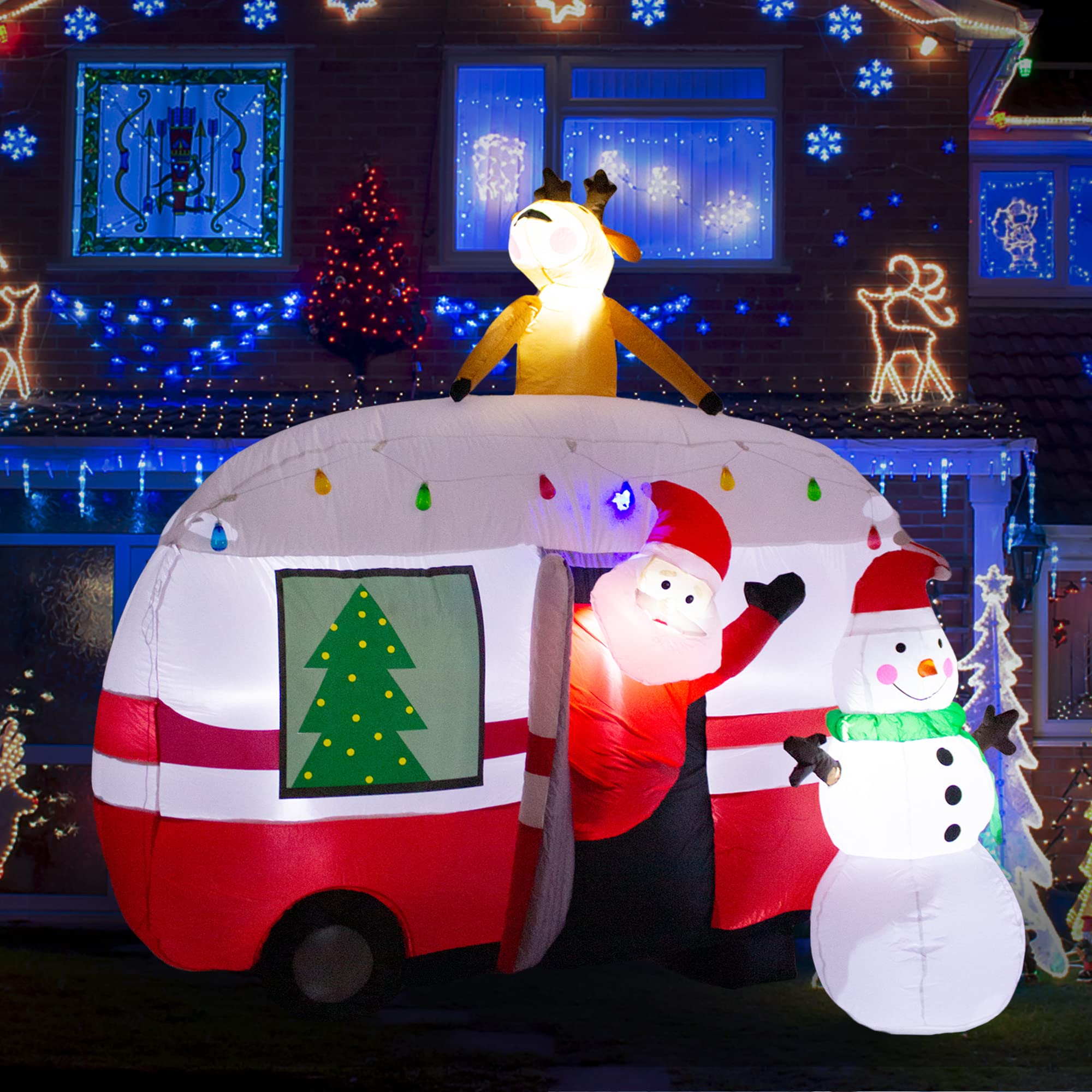 luxfcup 8FT Christmas Inflatable Santa Snowman Camper Inflatables Decoration with LED Lights Outdoor Yard to Blow Up Christmas C