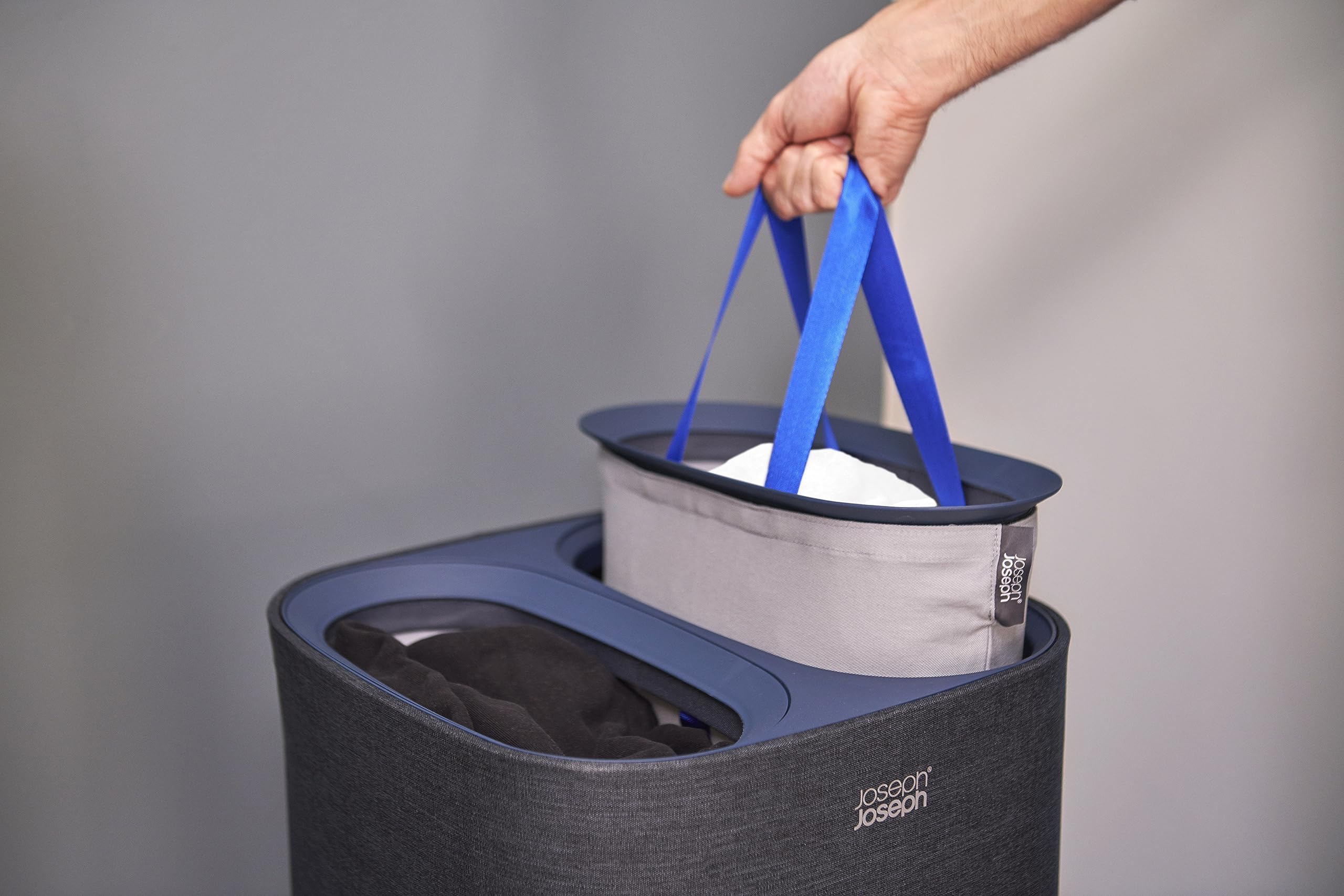 Joseph Joseph Tota 60-Liter Laundry Hamper Separation Basket With Lid, 2 Removable Washing Bags With Handles - Carbon Black