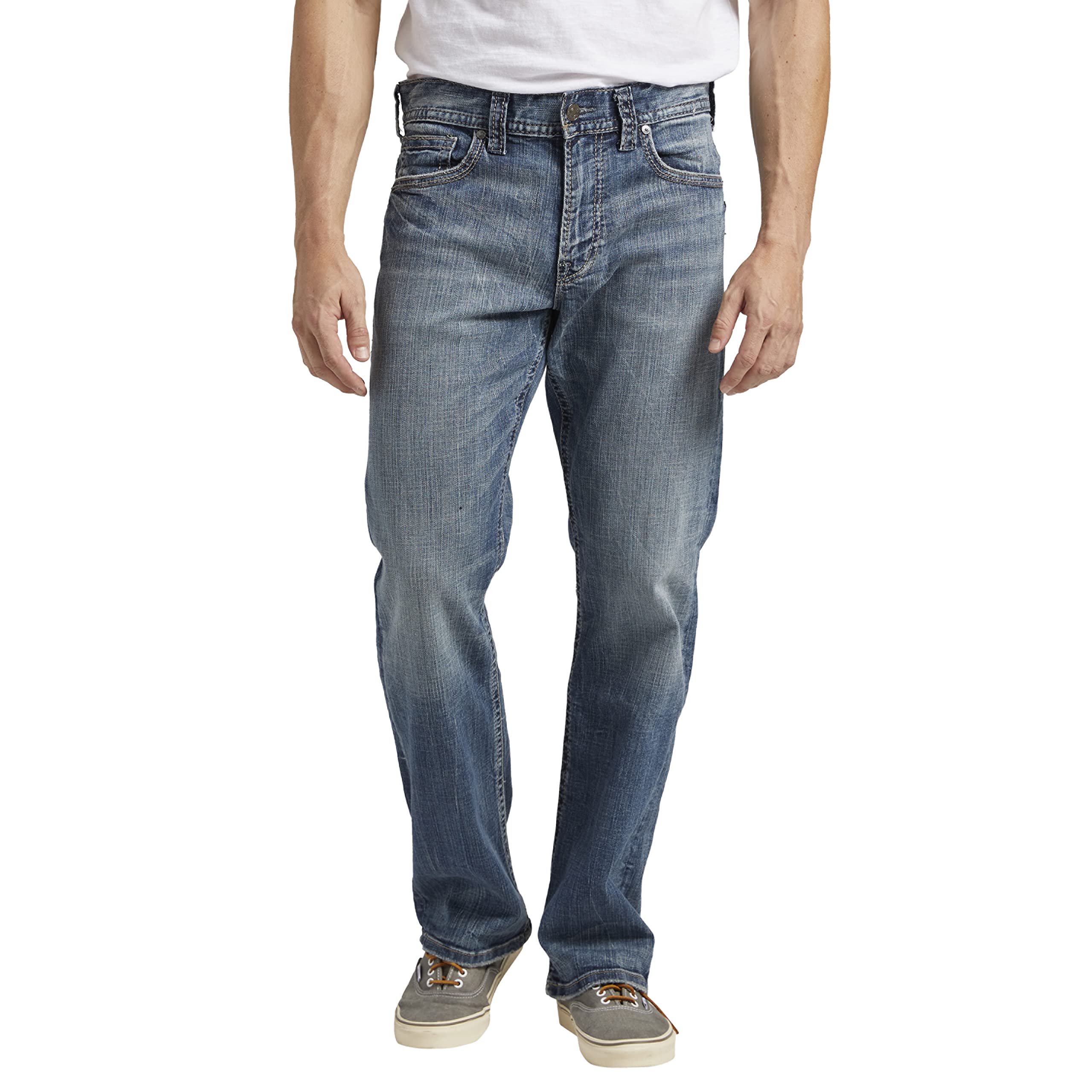 Silver Jeans Co Mens Gordie Loose Fit Straight Leg Jeans, Medium Vintage, 35W X 34L