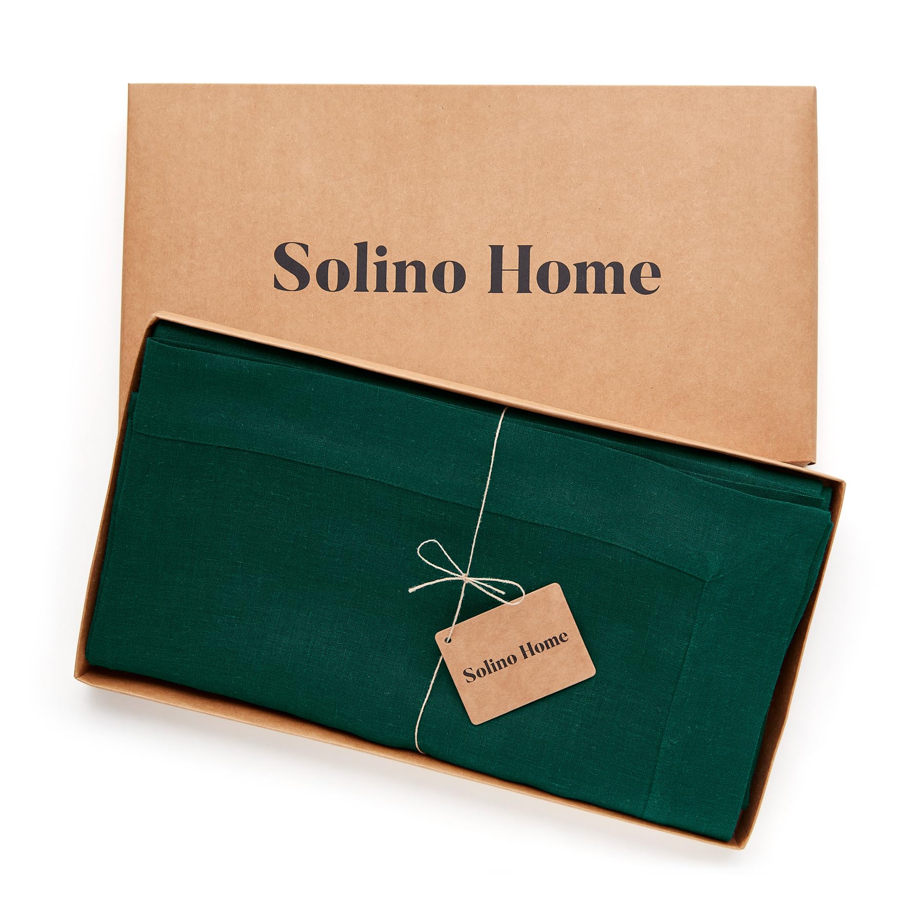 Solino Home Rainforest Green Linen Square Tablecloth 52 X 52 Inch - Fete, 100% Pure Linen Table Throw - Machine Washable Tablecl
