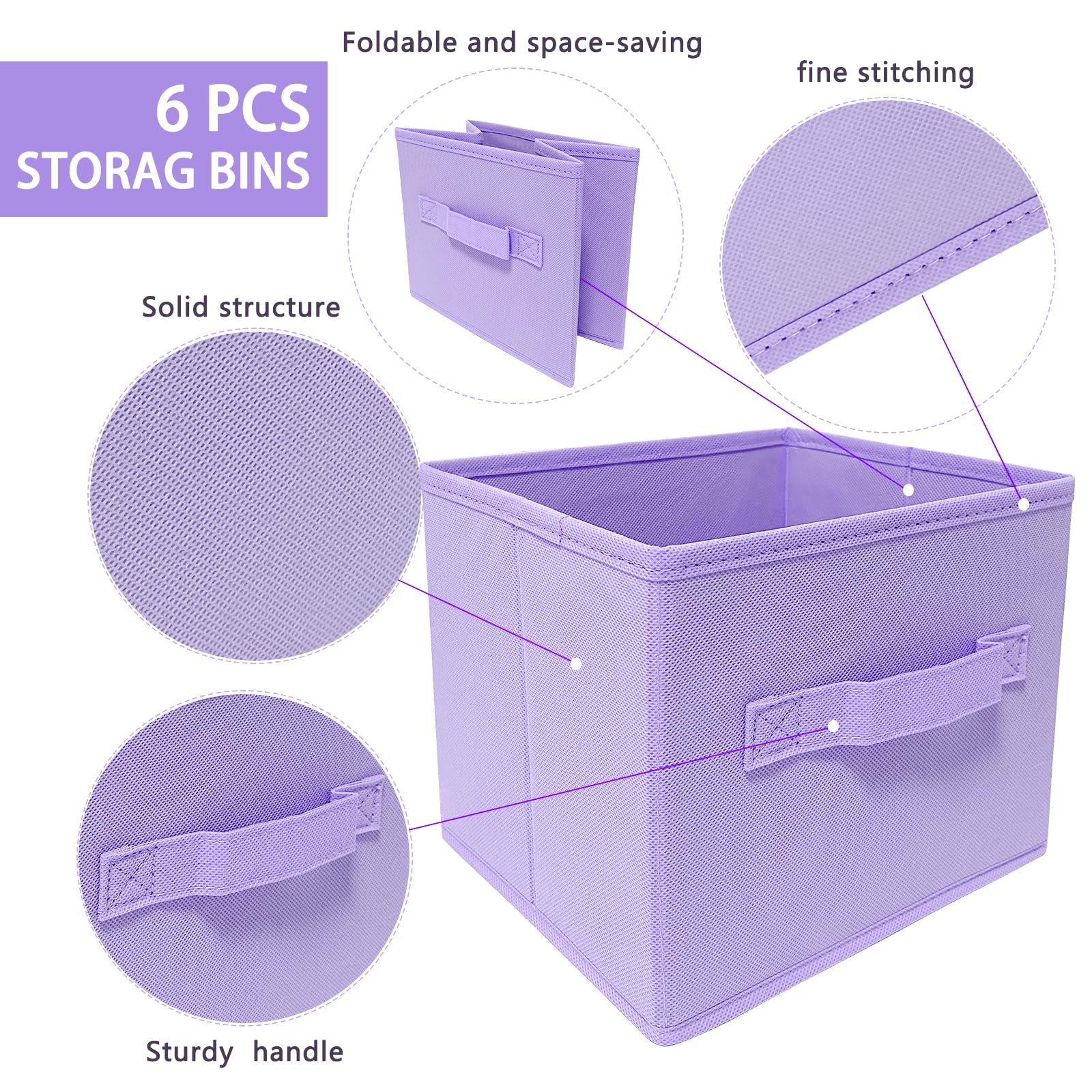 Ebigic Purple Storage Bins [3 Pack] 9.0''X7.5''X7.5'',Mini Storage Box Fabirc Foldable Closet Toy Organizer Collapsible Cloth