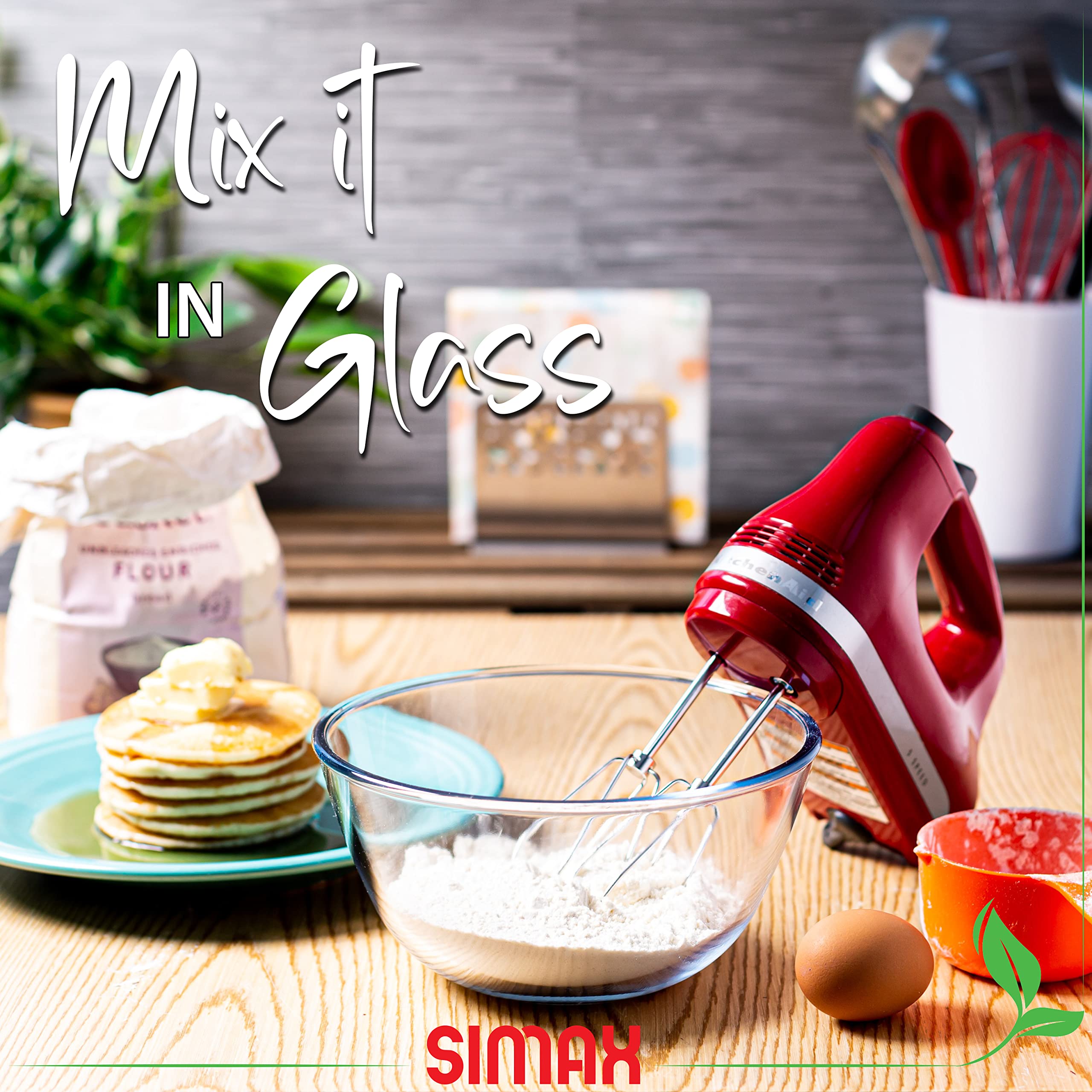Simax 1.8 Quart Glass Mixing Bowls: Clear Glass Bowl - Kitchen Bowls use as Cooking Bowls - Baking Bowls - Microwave & Oven Safe Bowls - Mixing Bowls for Kitchen - Small Bowl for Salad. Prep & Serving