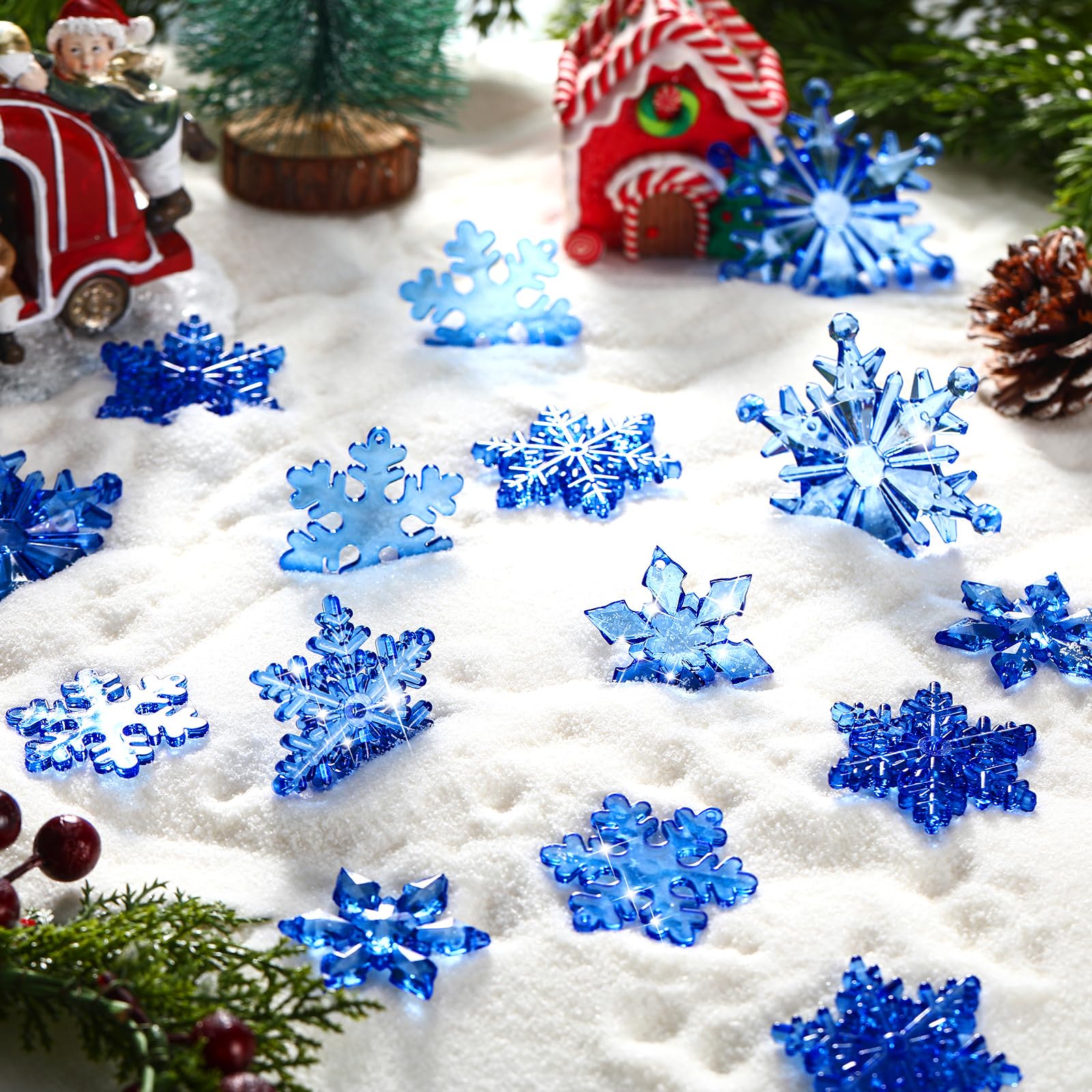 Dilunave 40 Pieces Navy Blue Christmas Snowflake Ornaments Acrylic Christmas Tree Decorations Crystal Snowflakes Translucent Win
