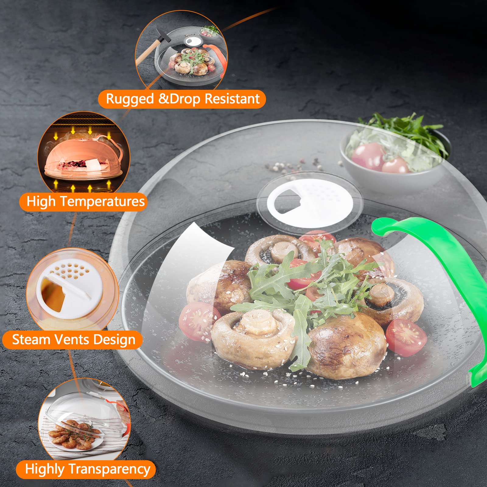 Microwave Cover For Food Splatter, Bpa Free, Microwave Plate Cover Guard Lid With Handle, Food Cover Steam Vents Keeps Microwave