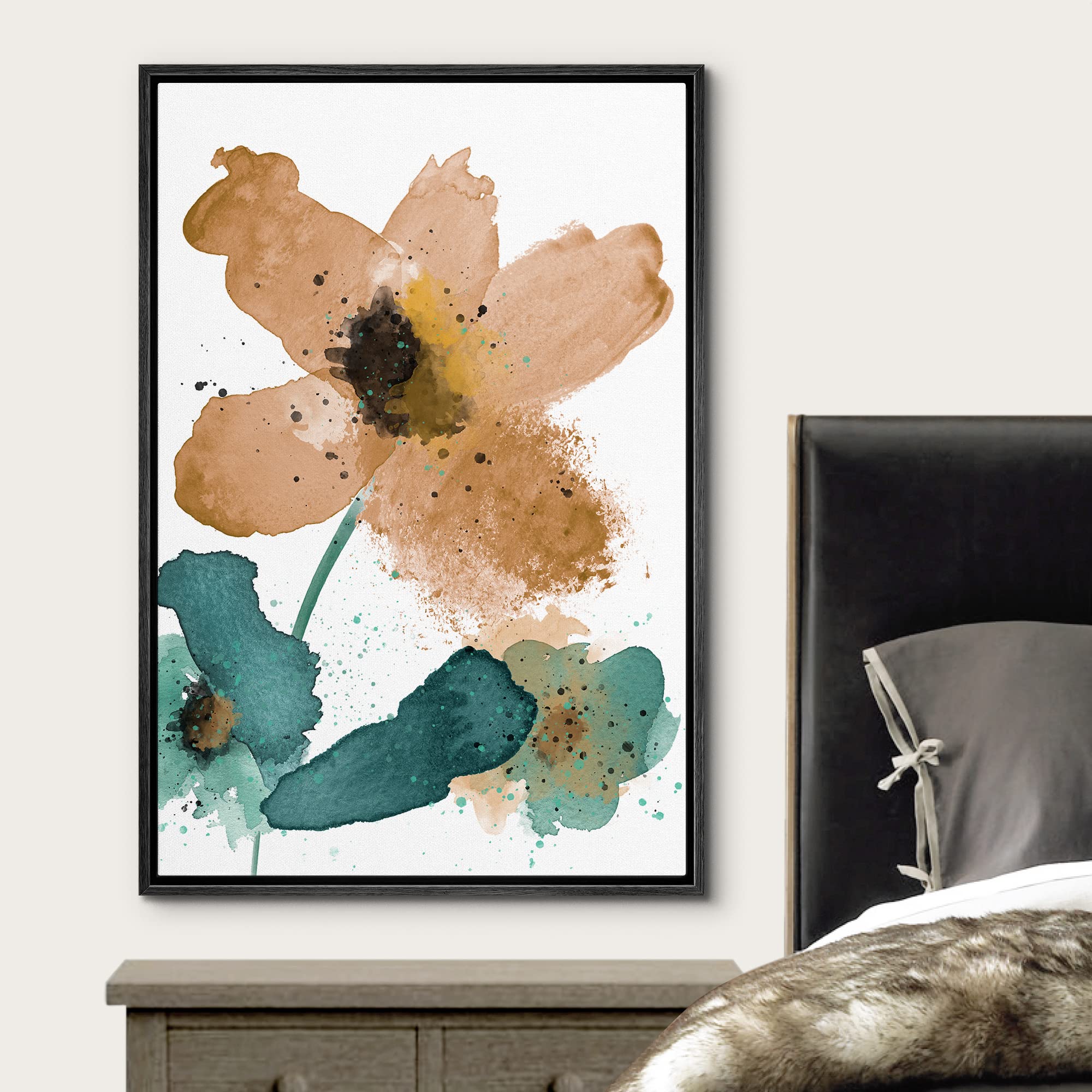 Wall26 Framed Canvas Print Wall Art Watercolor Explosion Orange & Green Daisies Floral Botanical Illustrations Minimalism Glam M