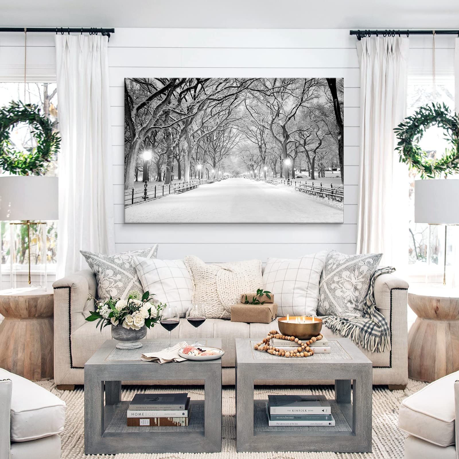 Seven Wall Arts Winter Canvas Wall Art Landscape Painting Snowy Central Park Wall Pictures Giclee Print For Bedroom Living Room