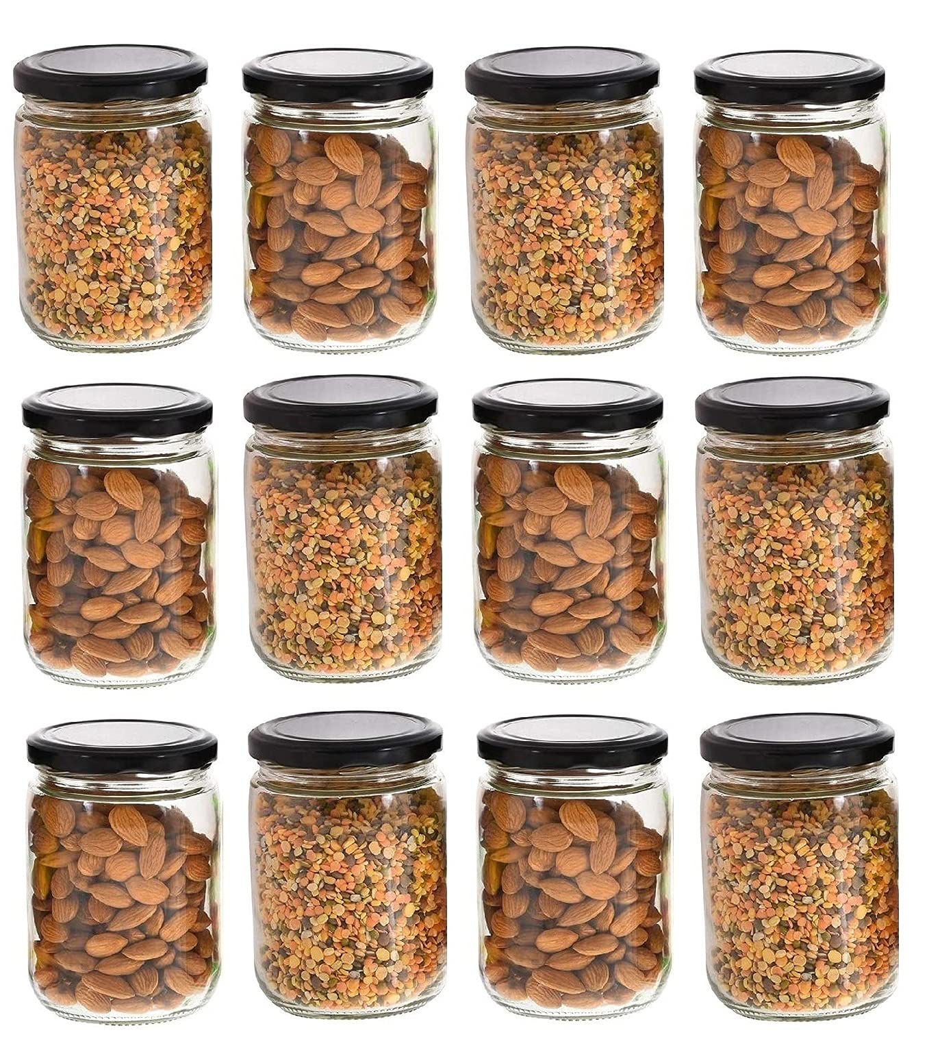Dcloud Hub 500 Ml Glass Jar With Air Tight BlackLid For Kitchen Dried Masala Storage, Honey, Spice Container, Visible Storage S