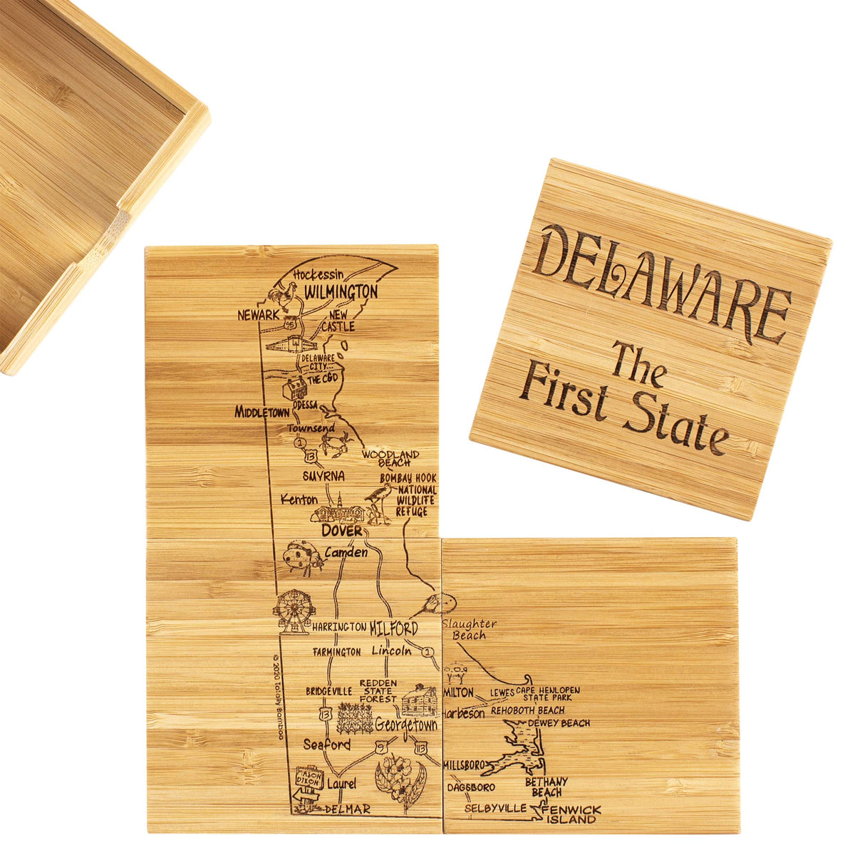 Totally Bamboo Delaware State Puzzle 4 Piece Bamboo Coaster Set With Case
