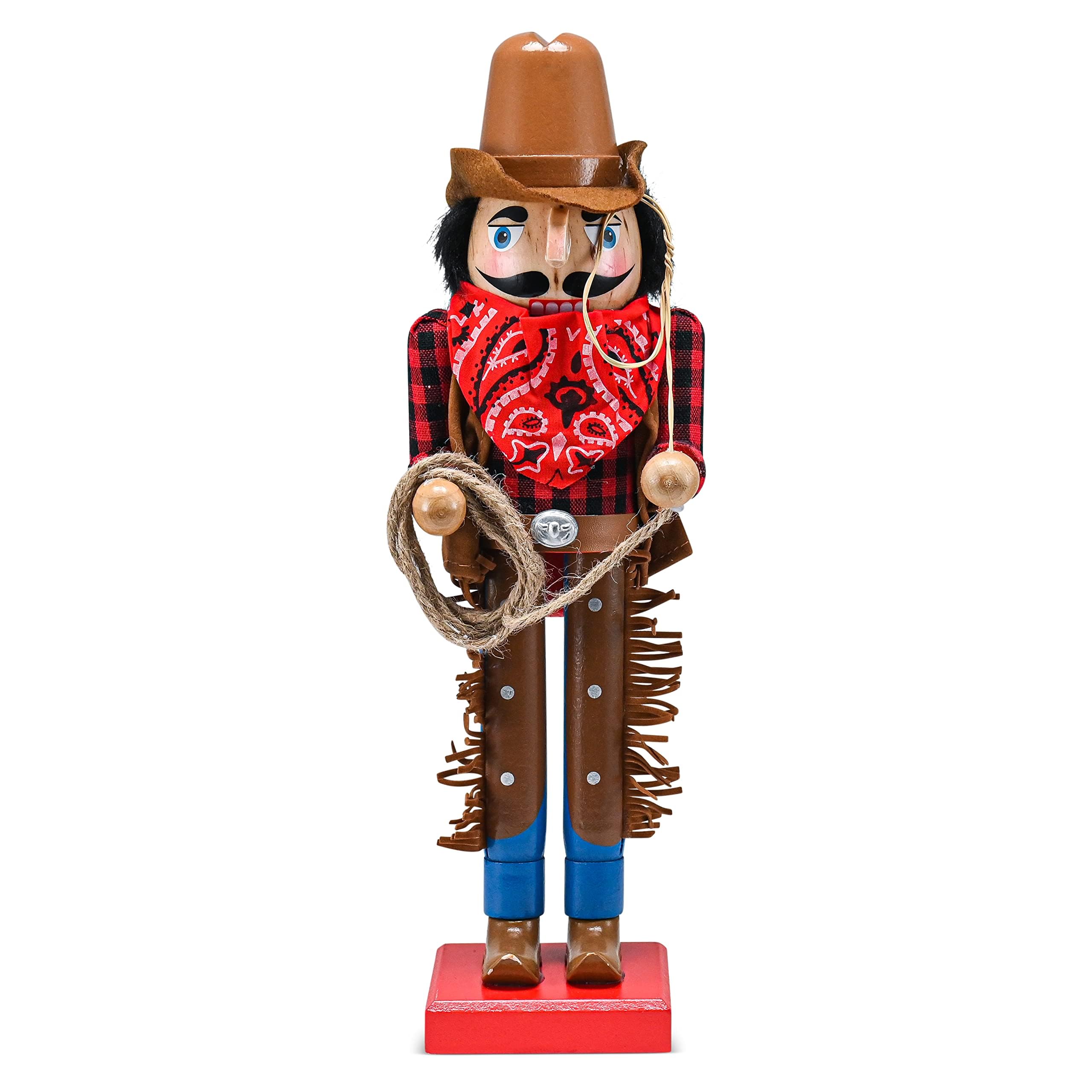 Ornativity Christmas Western Cowboy Nutcracker - Brown and Red Wooden Nutcrackers Cow Boy with a Rope and Lasso Xmas Themed Holi