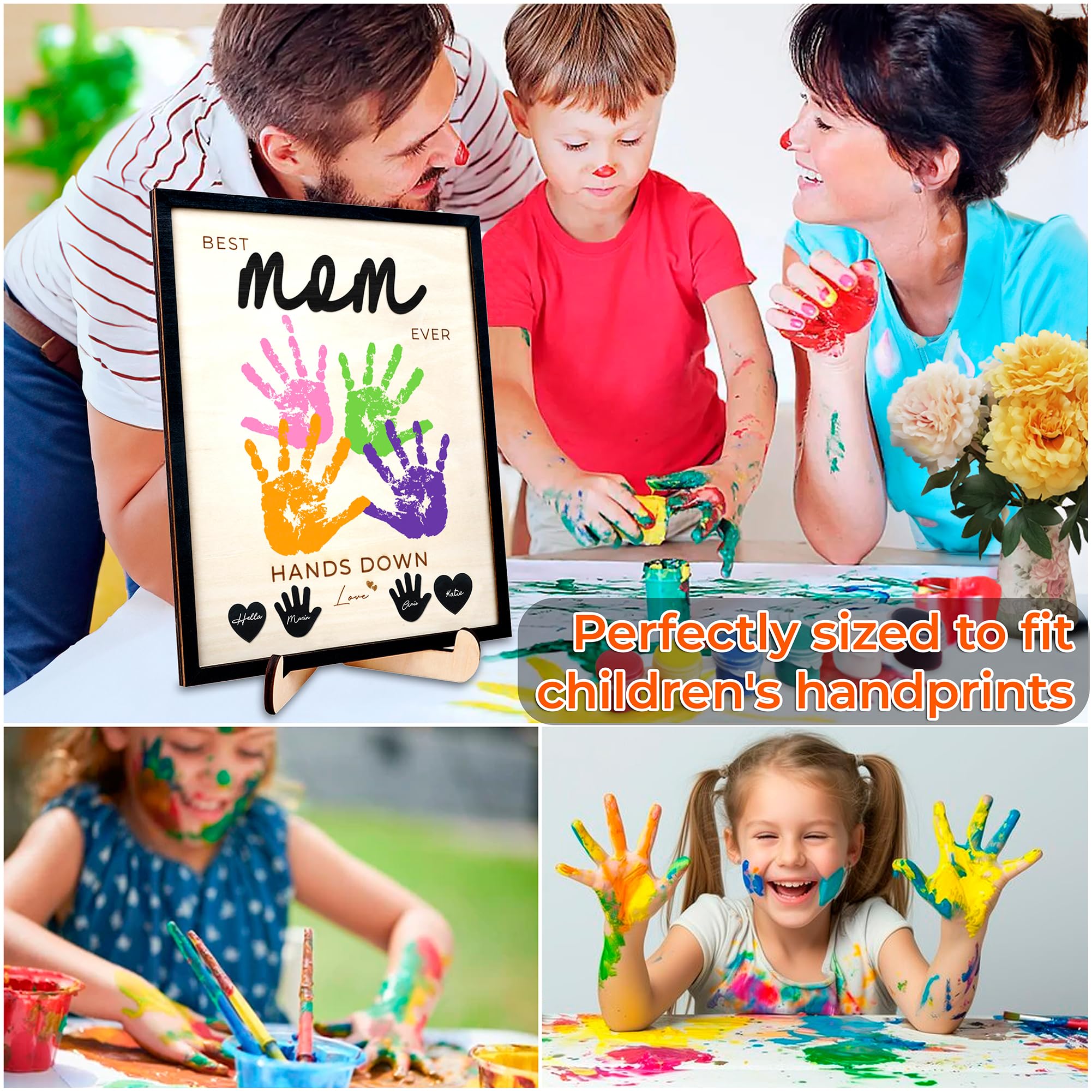 10 Hands Down Best Mom Ever DIY Handprint Kit with Acrylic Paints, Art Craft Family Keepsake Wood Frame Mom Keychain Birthday Mo