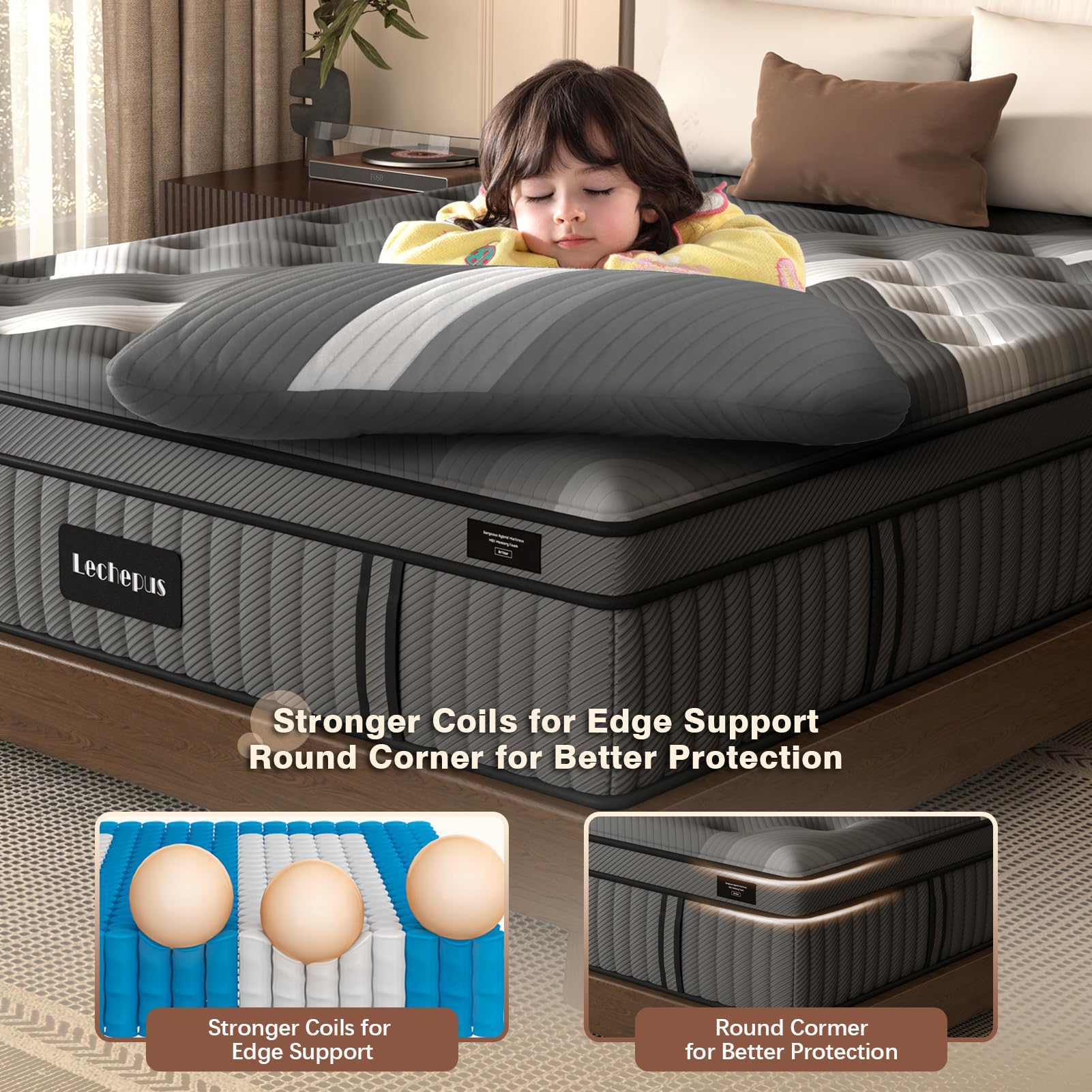 Lechepussleep King Mattress,Lechepus 14Inch Soft Memory Foam Hybrid Mattress In Box,Plush Feel King Size Mattress With Supportiv