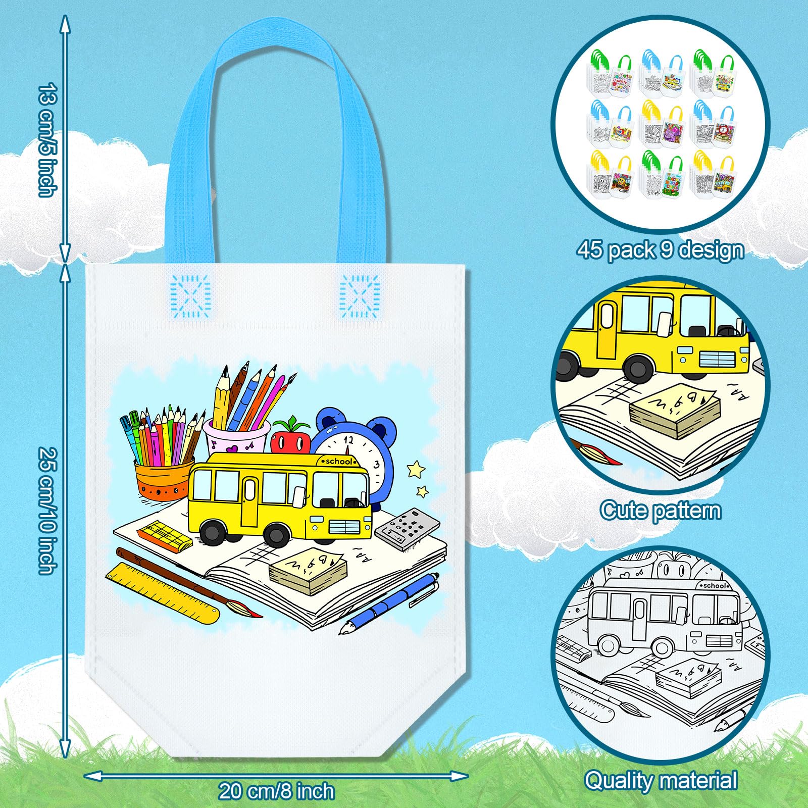 Kacctyen 45 Pcs Back To School Coloring Goodie Bags Reusable Back To School Art Party Favor Paint Bags For Kids Farmhouse Theme