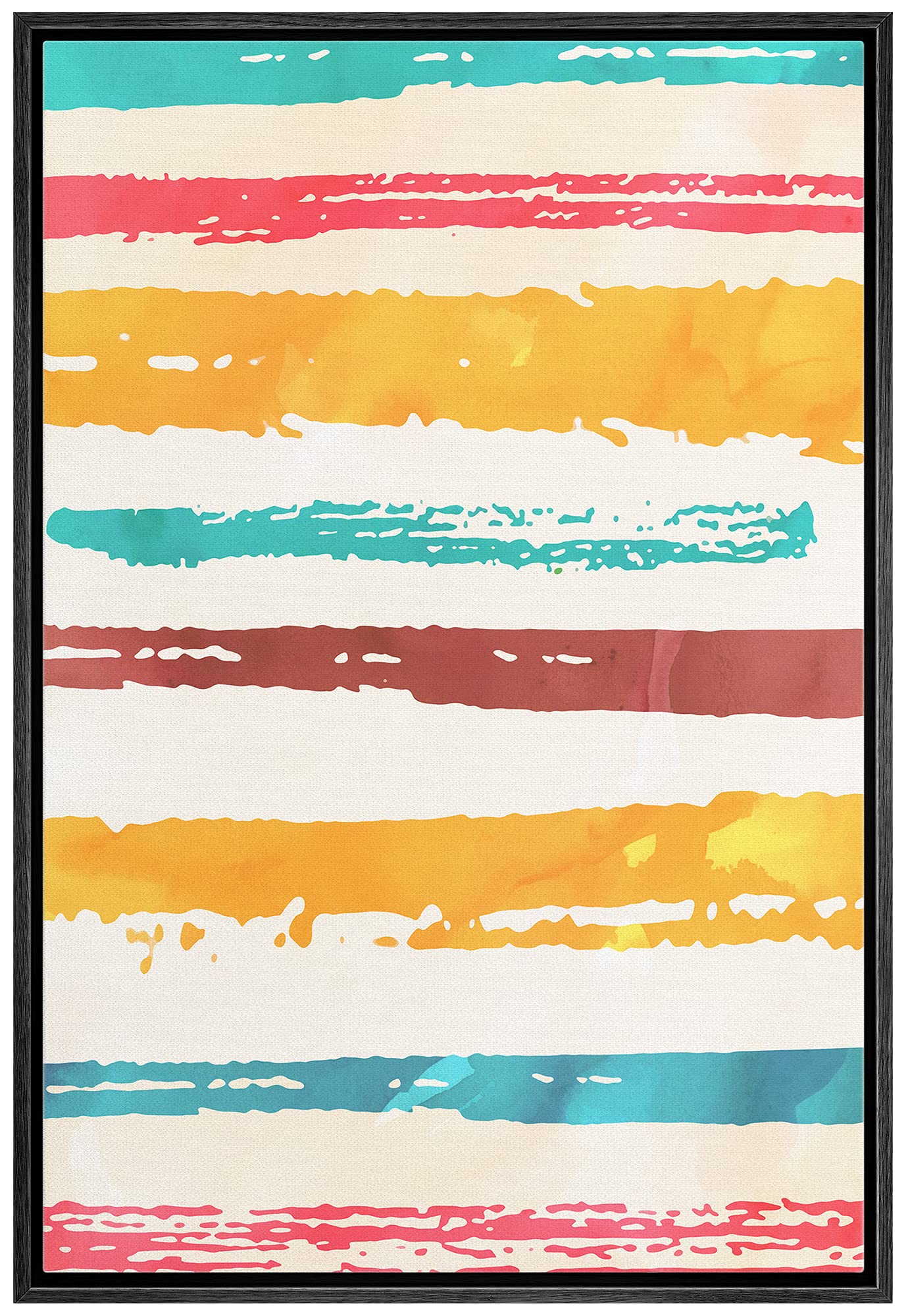 Ashbrook Framed Canvas Print Wall Art Blue, Red & Orange Paint Strokes Abstract Shapes Illustrations Modern Minimalist Zen Color