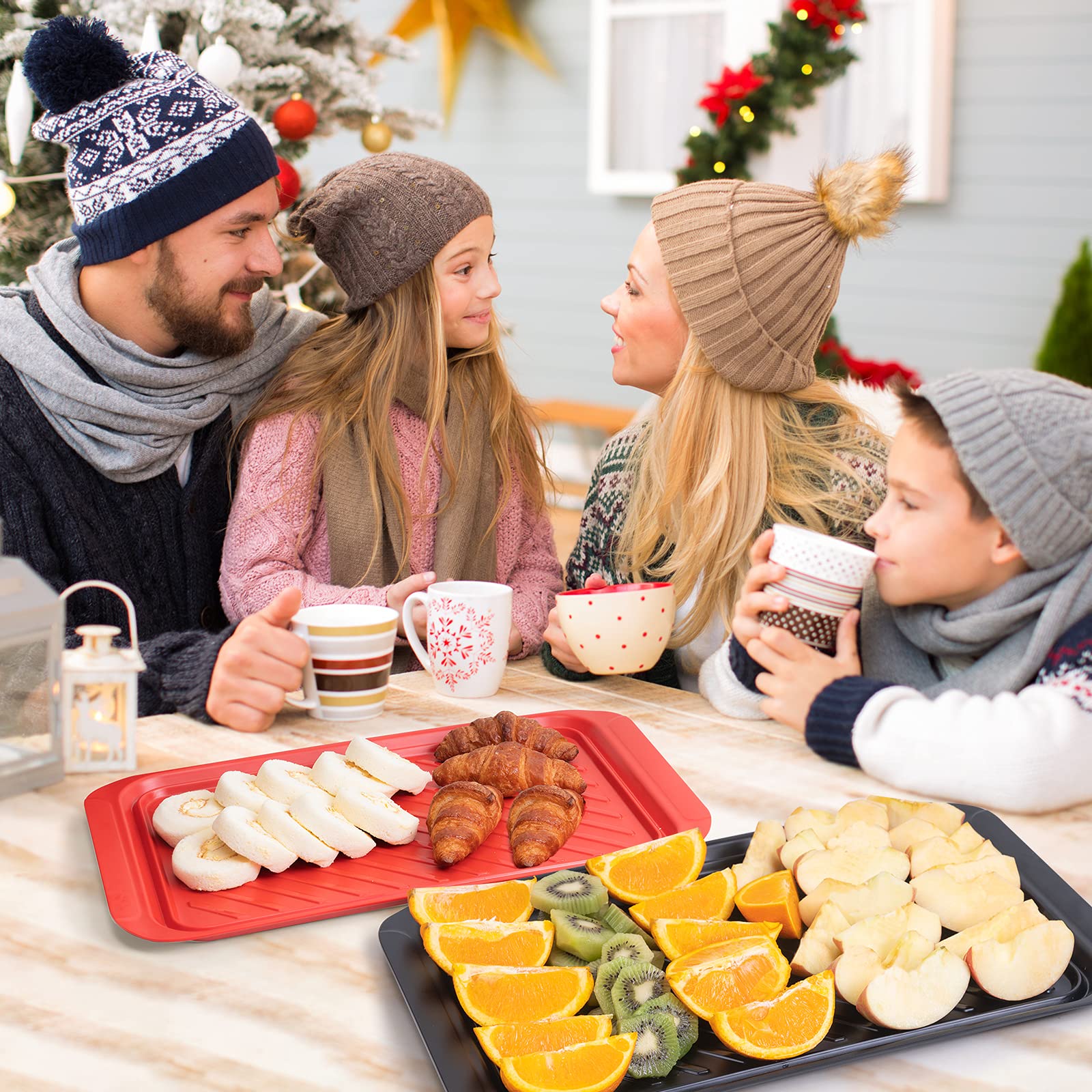 Tp Serving Trays With Handles, Melamine Grill Prep And Serving Platters For Outdoor, Parties And Bbq, Set Of 2, Black And Red