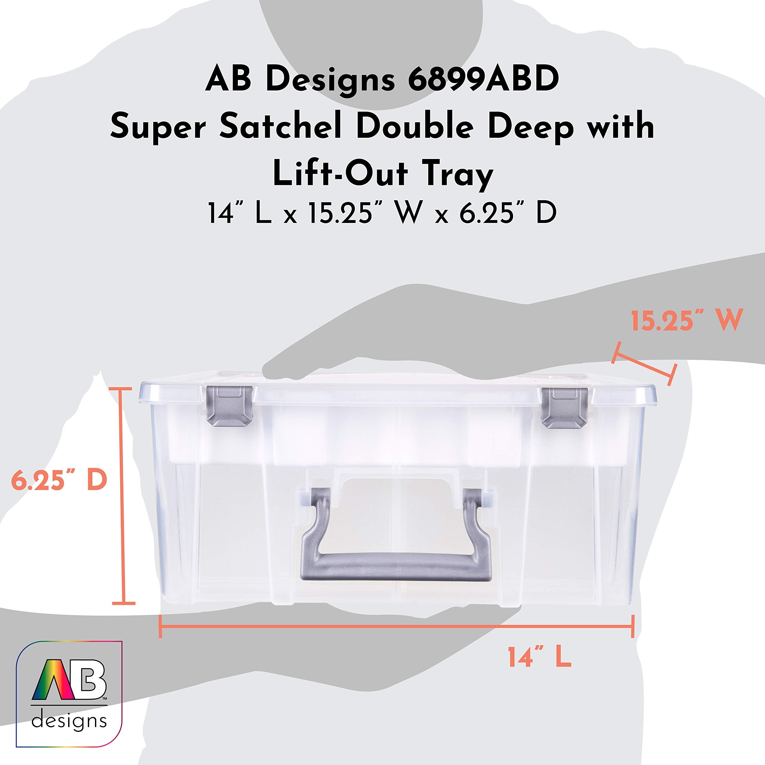 Ab Designs 6899Abd Super Satchel Double Deep With Lift-Out Tray And Removable Dividers, Stackable Home Storage Organization Cont
