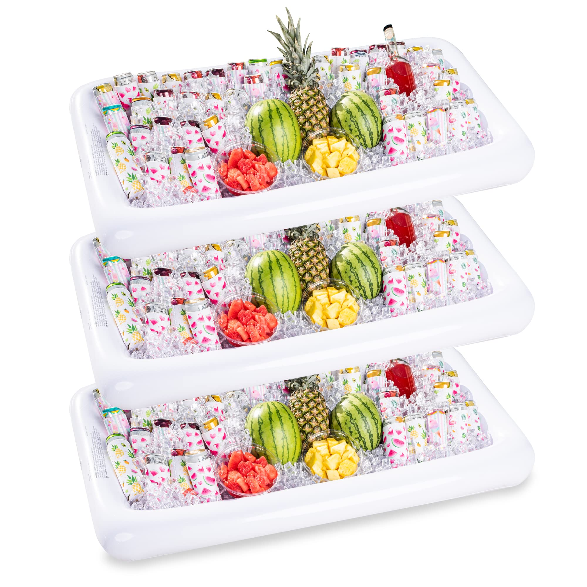 Joyin 3-Pack Inflatable Serving Bars Cooler - Inflatable Cooler Ice Buffet Salad Serving Trays With Drain Plug, Food Drink Holde