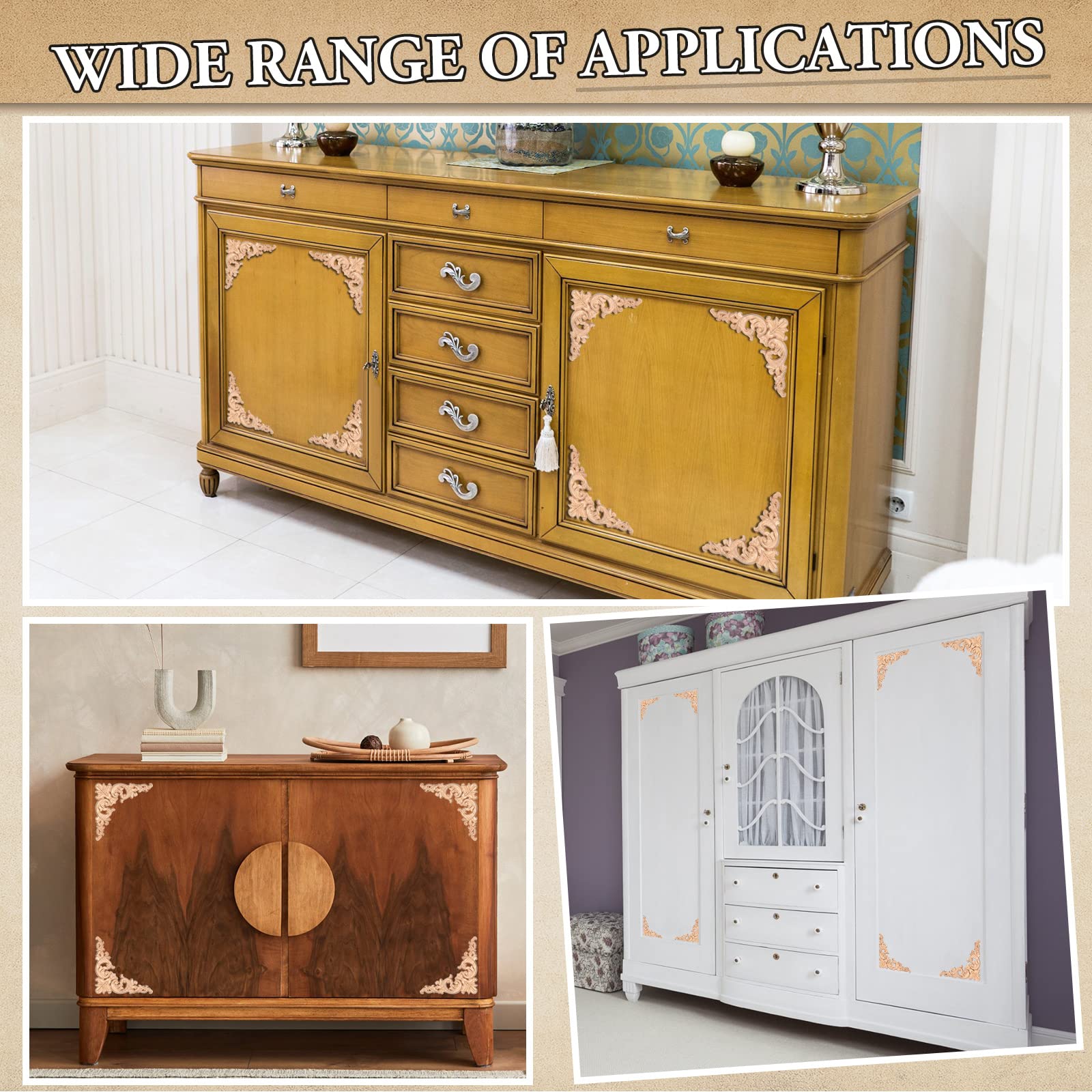 20 Pcs Wood Applique Corner Onlay Decorative Wood Applique Diy Wooden Carved Corner Unpainted Wooden Carved Corner Decals Wood C