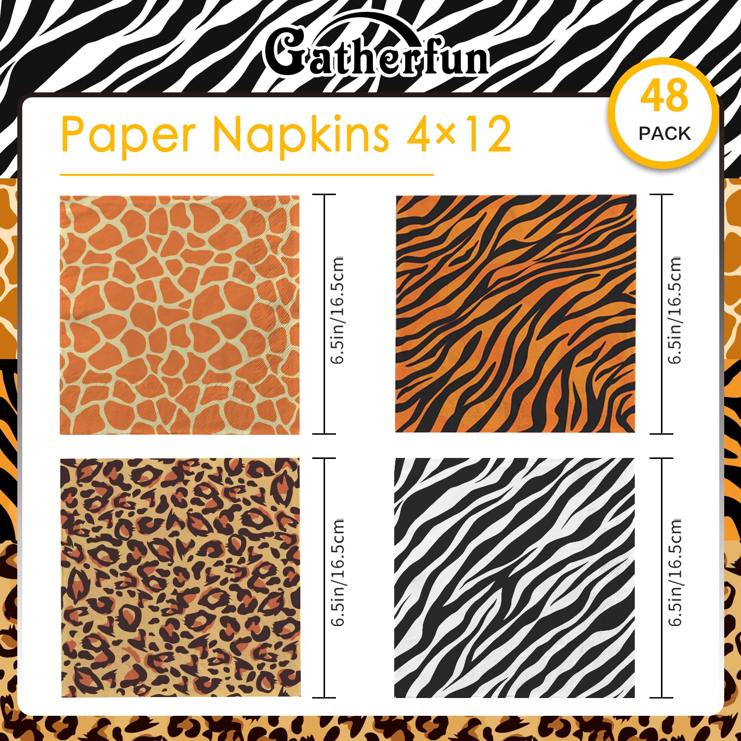 Jungle Safari Animal Print Party Disposable Napkins, Paper Napkins For Birthday Party, Baby Shower And Jungle Safari Themed Part