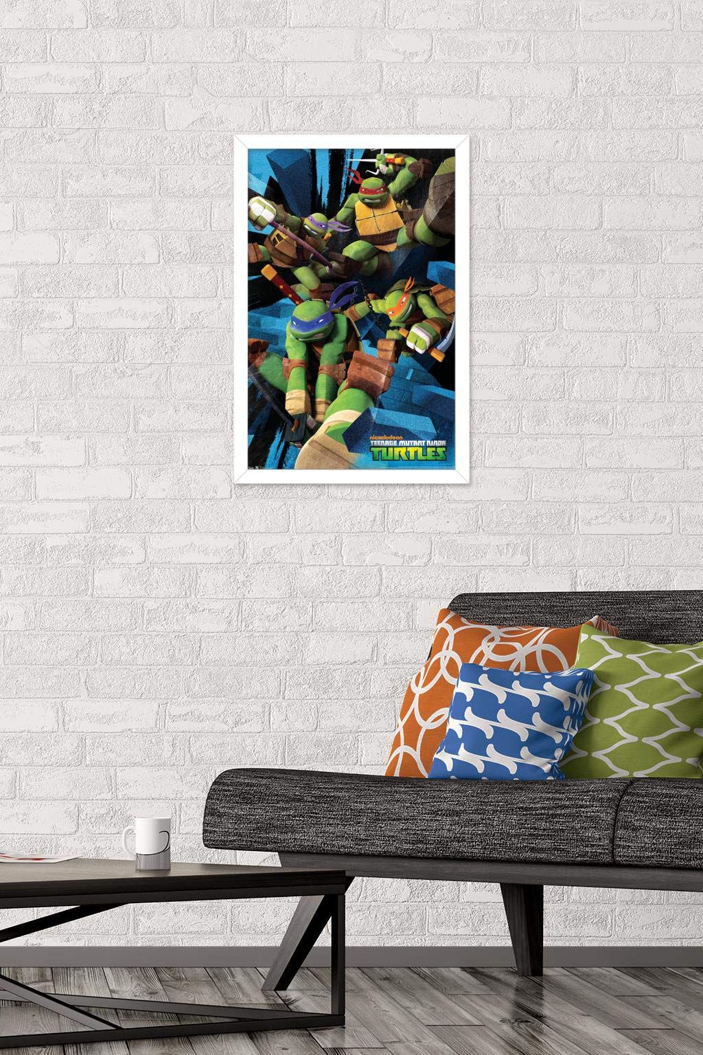 Trends International Nickelodeon Teenage Mutant Ninja Turtles - Attack Wall Poster, 14.725'' X 22.375'', White Framed Version
