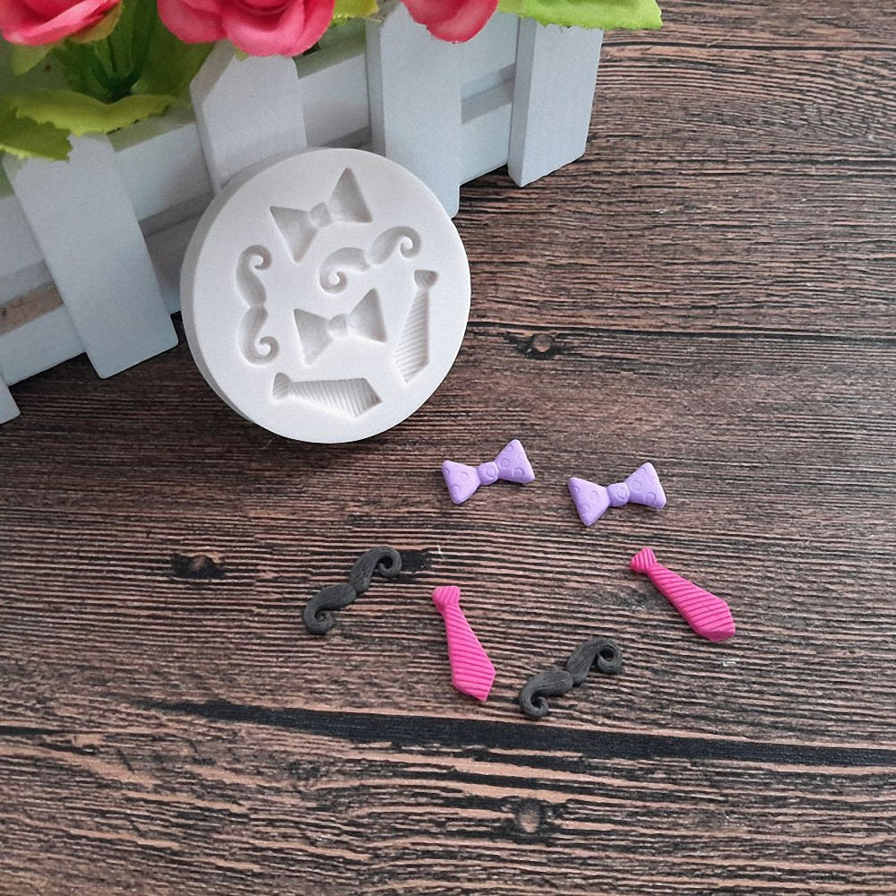Moldfun Tiny Size Bow Tie Necktie Mustache Silicone Mold For Fondant Sugar Craft Mould Chocolate Candy Craft Cake Topper Decorat